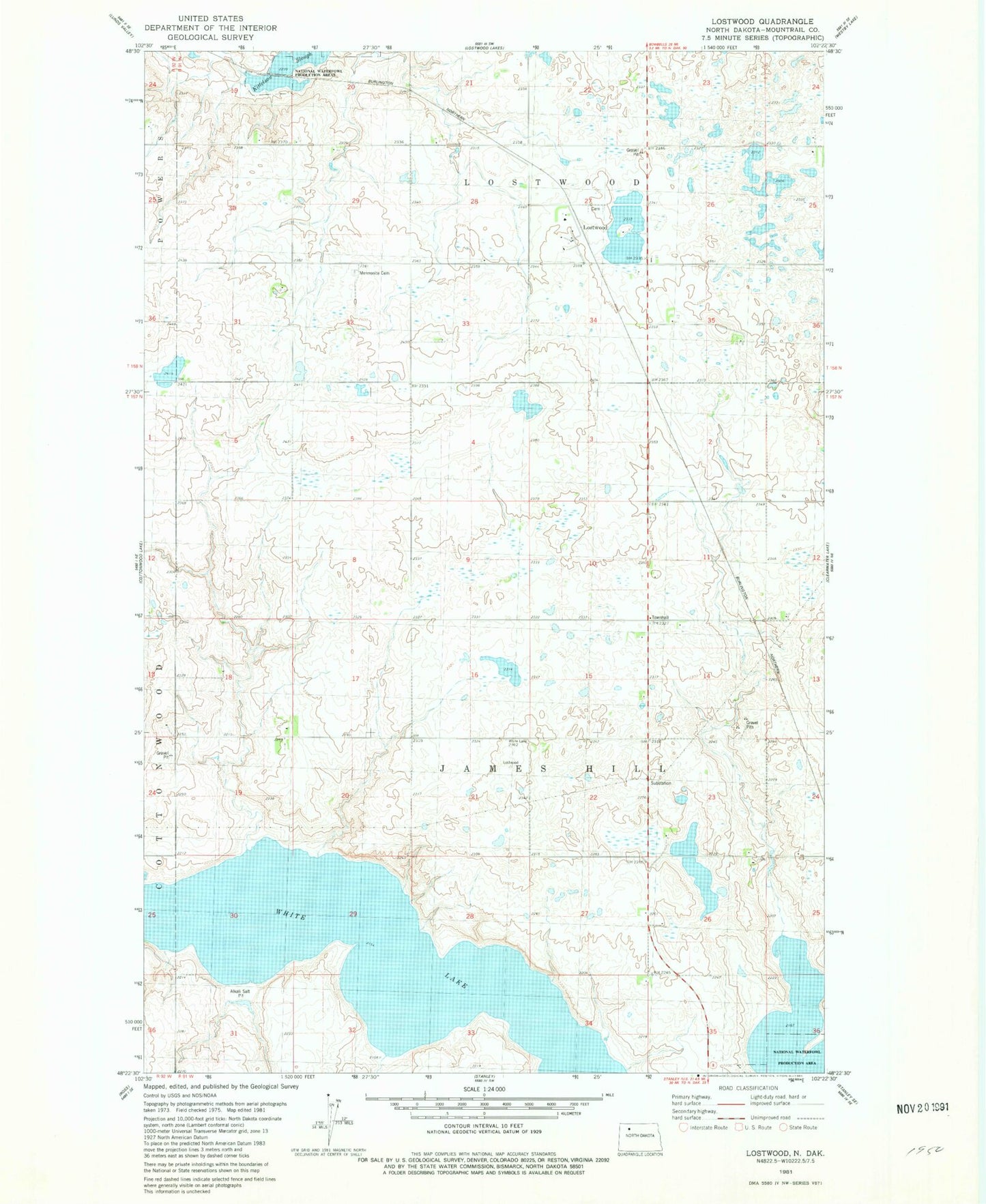 Classic USGS Lostwood North Dakota 7.5'x7.5' Topo Map Image
