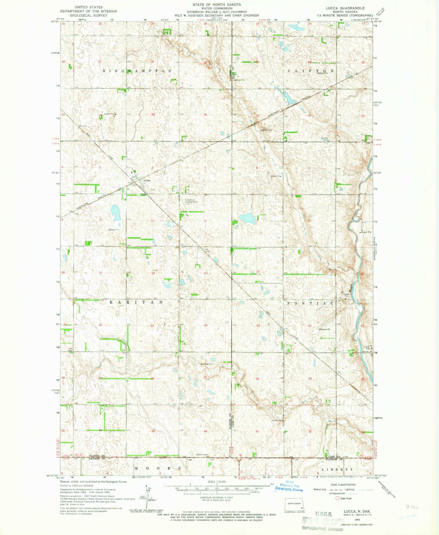 Classic USGS Lucca North Dakota 7.5'x7.5' Topo Map Image