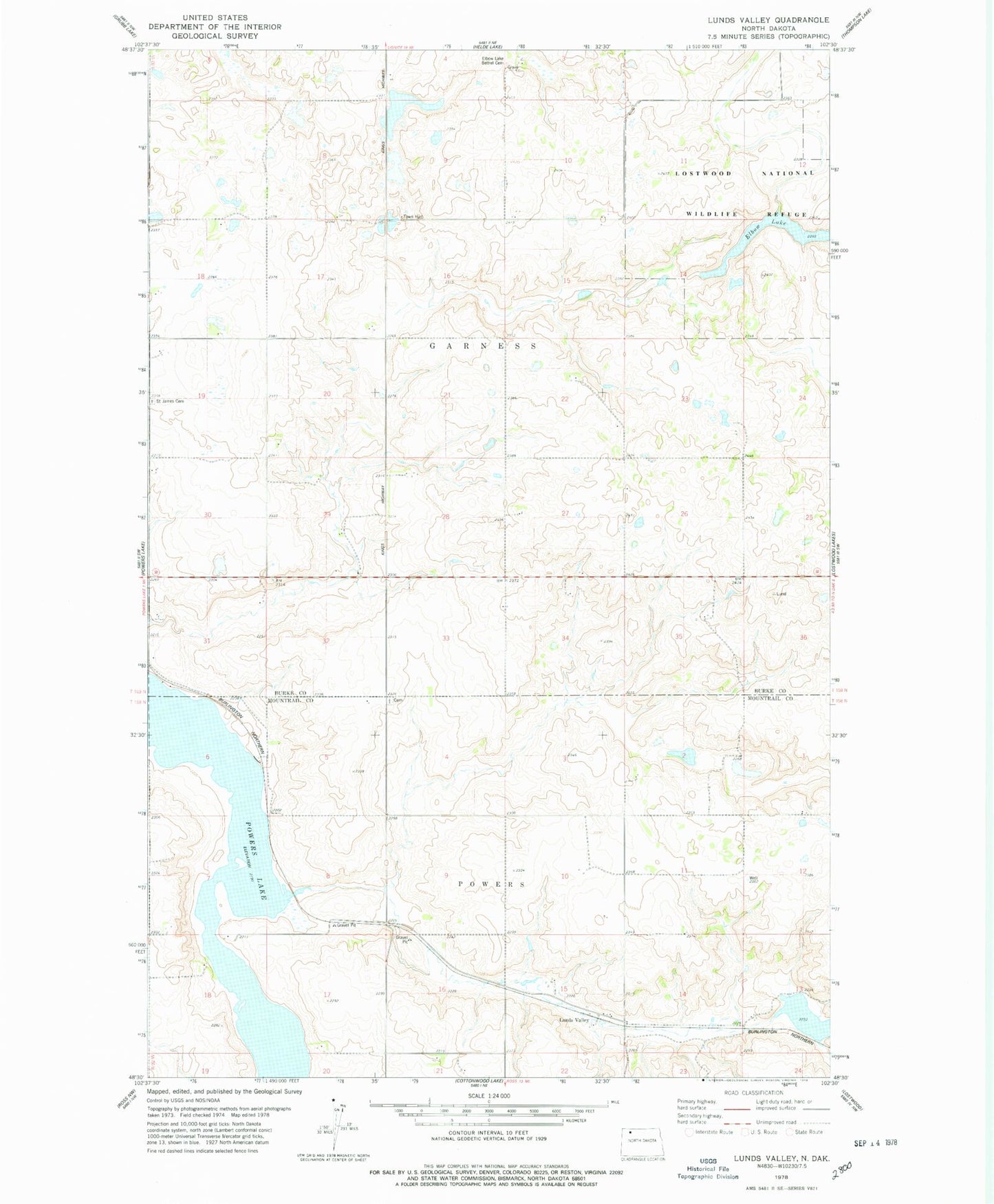 Classic USGS Lunds Valley North Dakota 7.5'x7.5' Topo Map Image