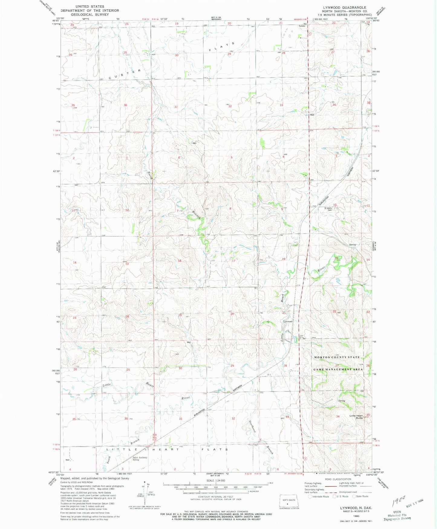 Classic USGS Lynwood North Dakota 7.5'x7.5' Topo Map Image