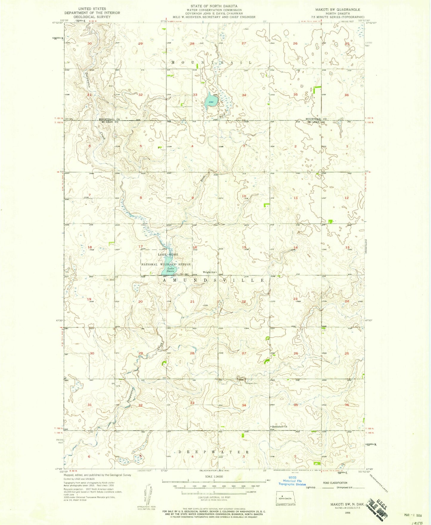 Classic USGS Makoti SW North Dakota 7.5'x7.5' Topo Map Image