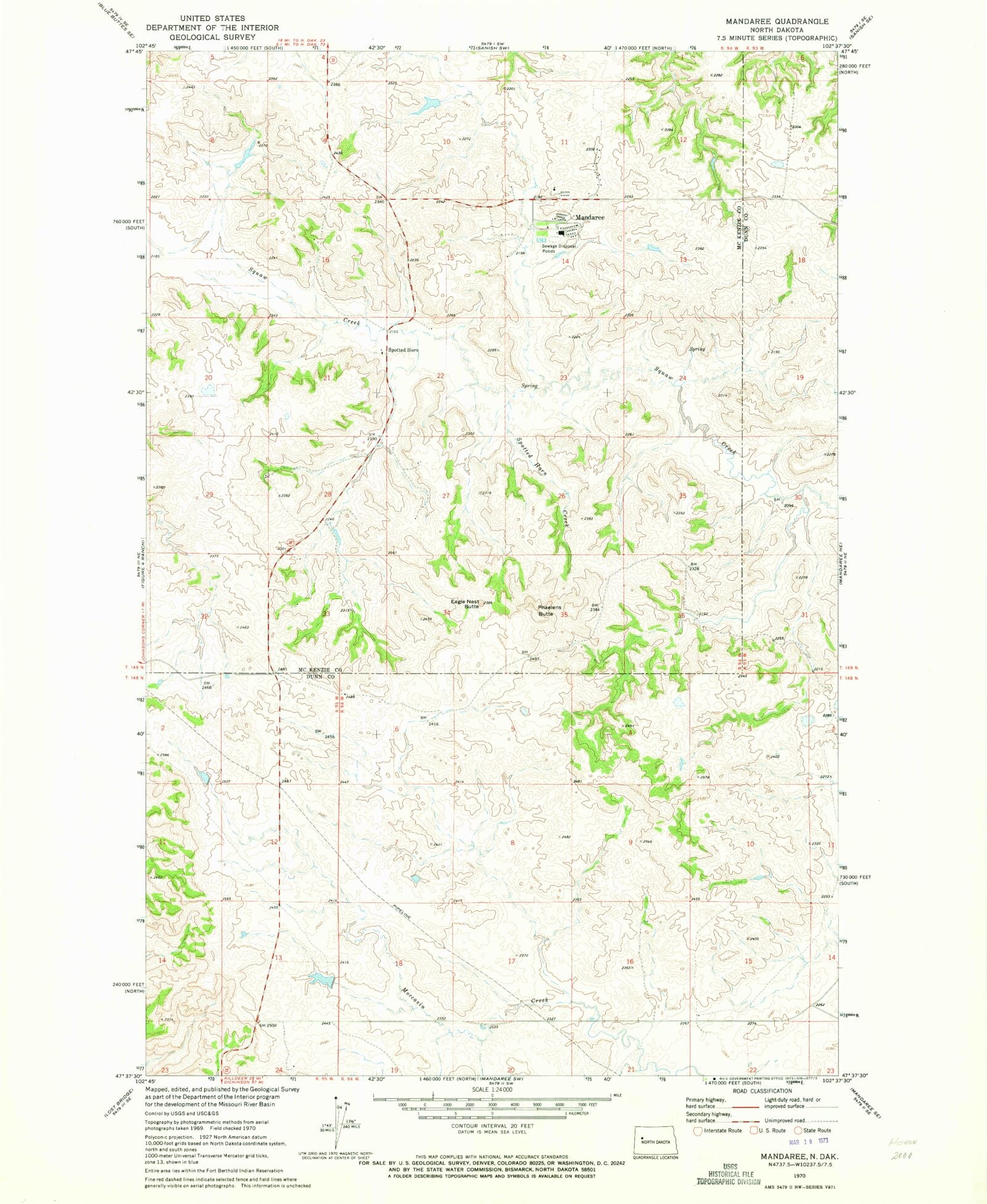 Classic USGS Mandaree North Dakota 7.5'x7.5' Topo Map – MyTopo Map