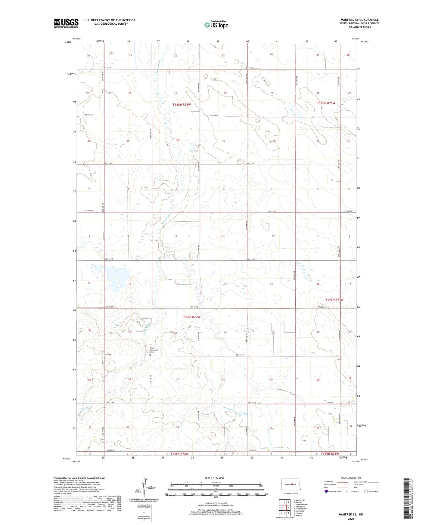 Manfred SE North Dakota US Topo Map Image