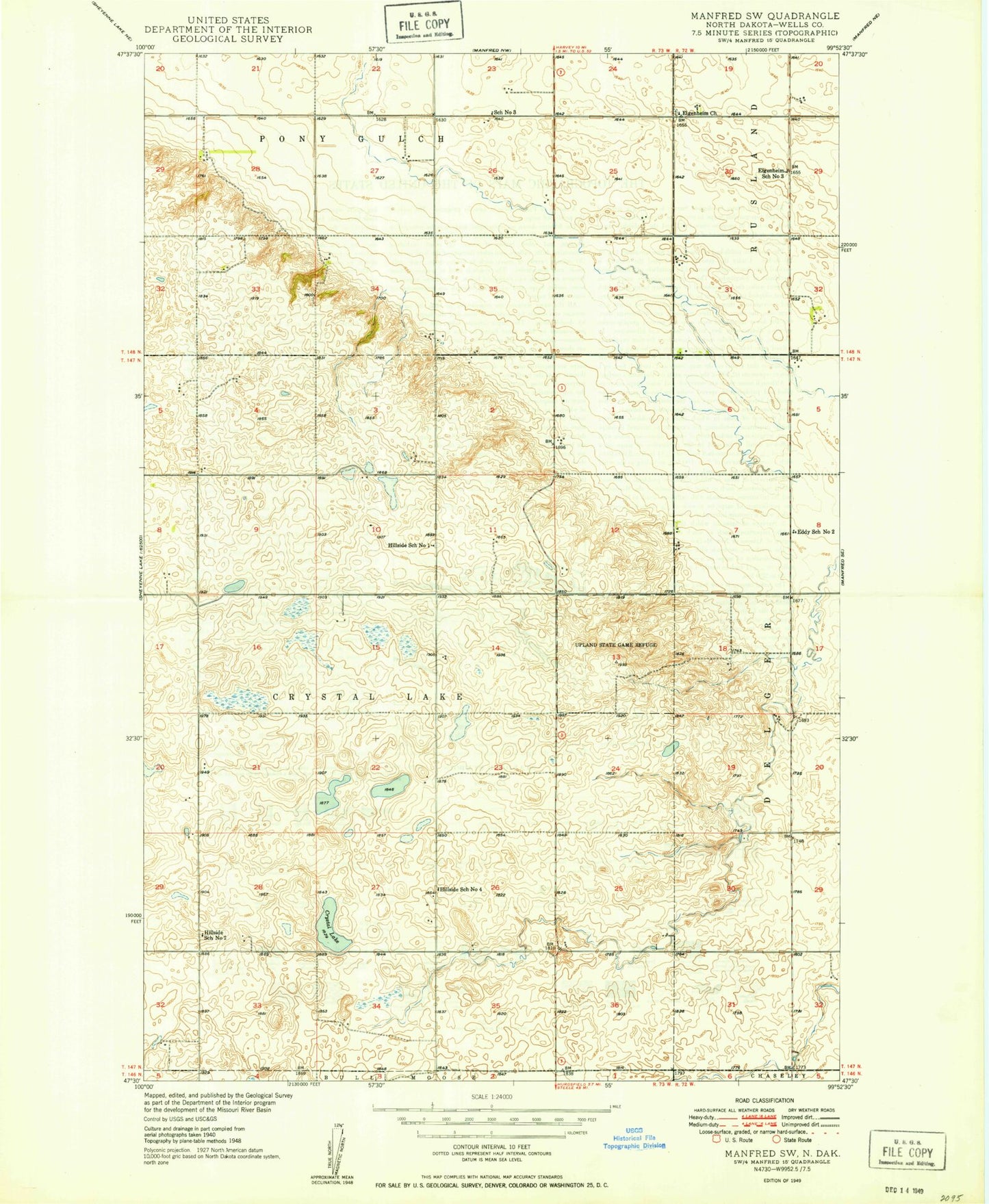 Classic USGS Manfred SW North Dakota 7.5'x7.5' Topo Map Image