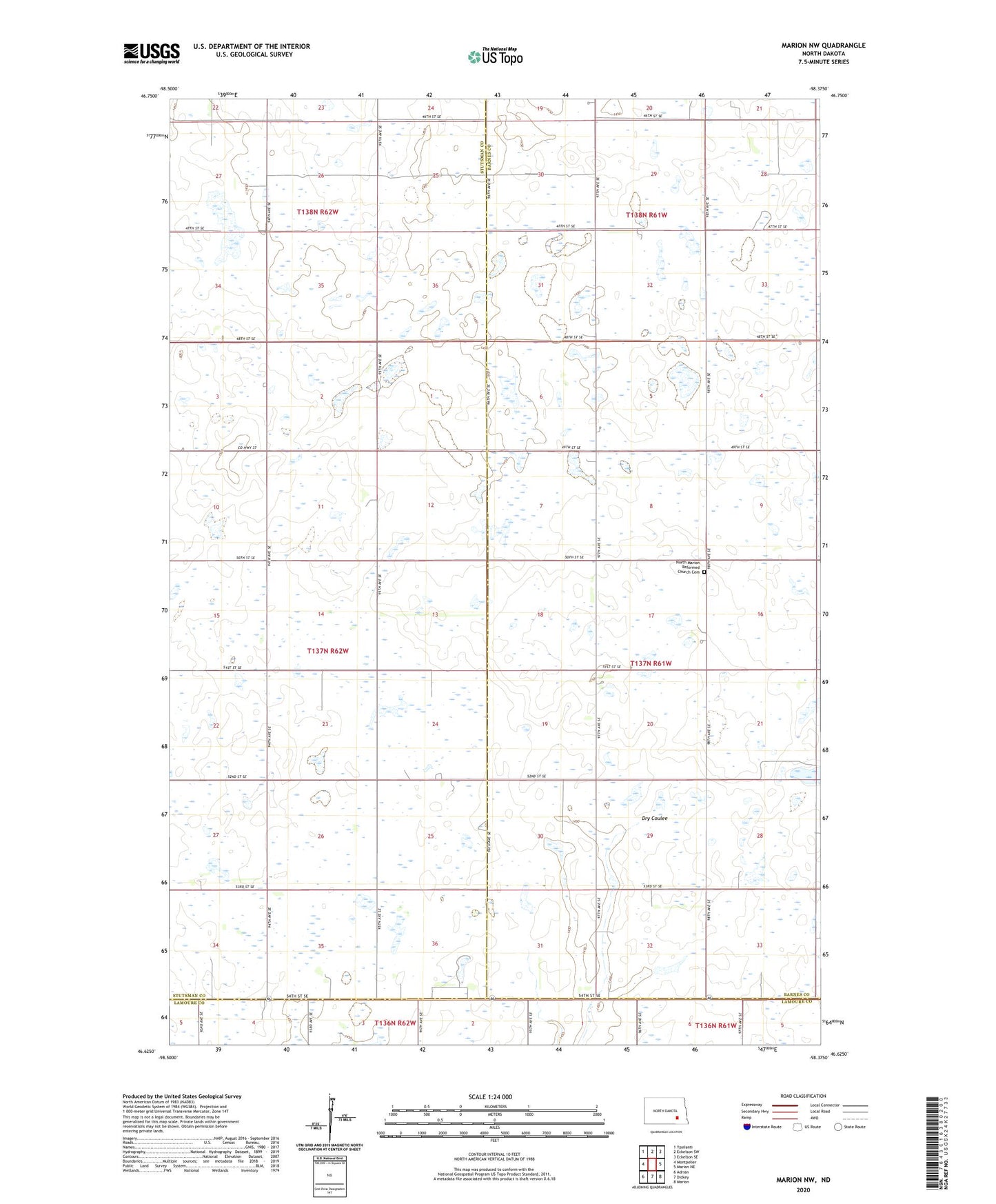 Marion NW North Dakota US Topo Map Image