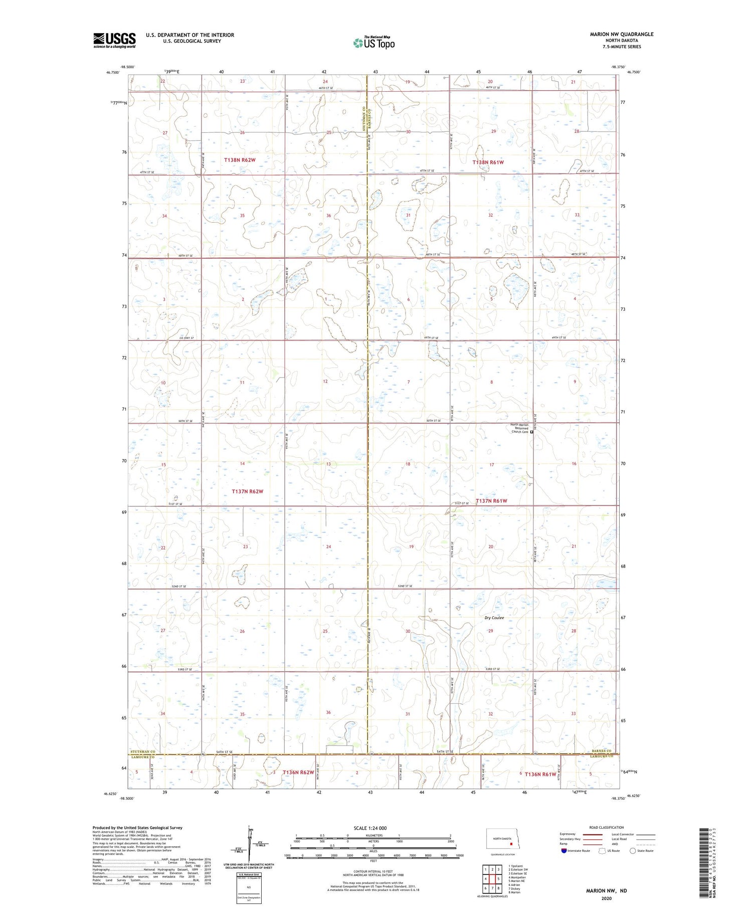 Marion NW North Dakota US Topo Map Image
