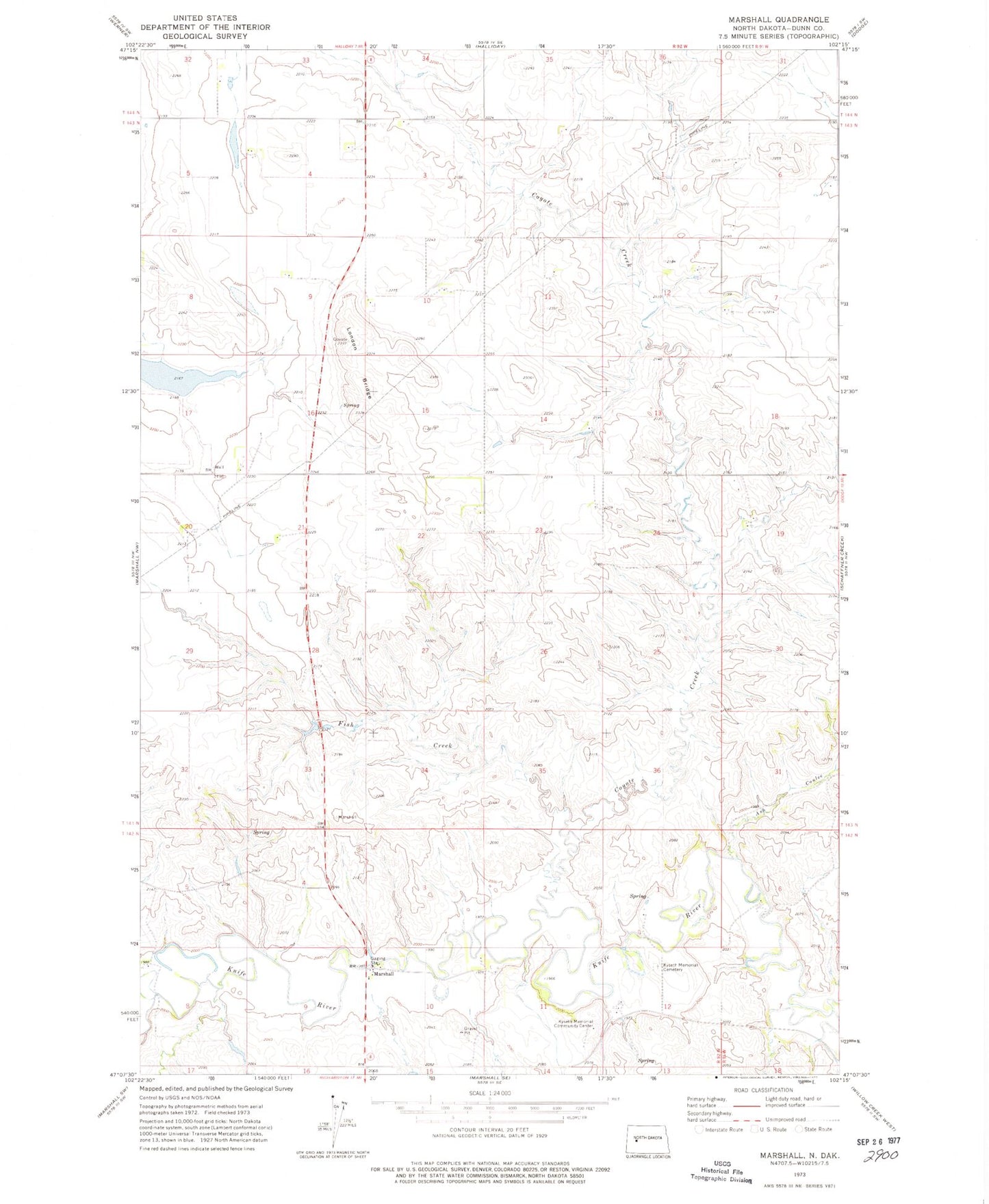 Classic USGS Marshall North Dakota 7.5'x7.5' Topo Map Image