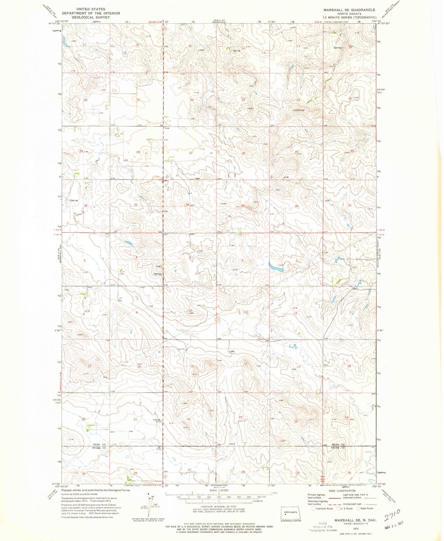 Classic USGS Marshall SE North Dakota 7.5'x7.5' Topo Map Image