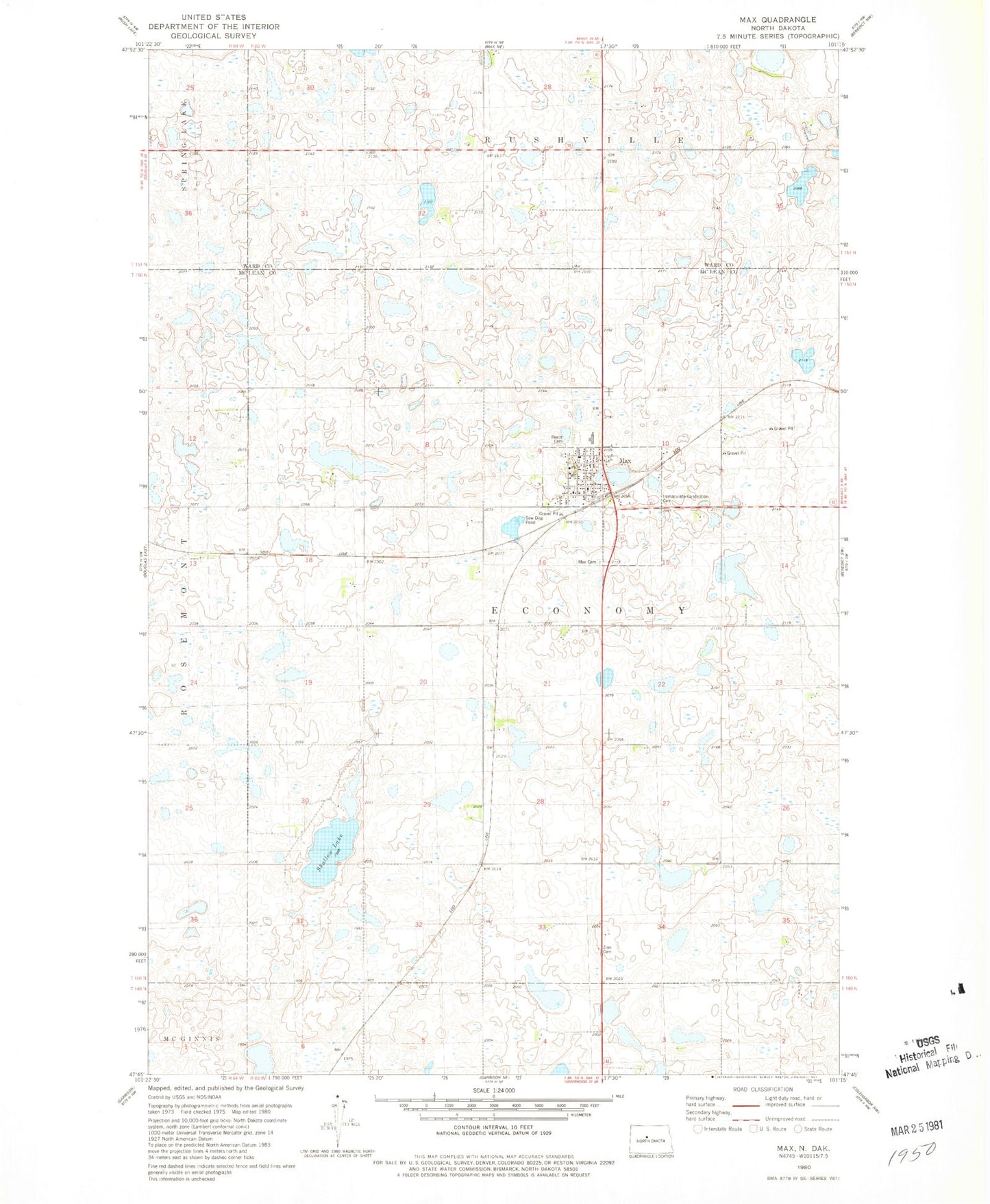 Classic USGS Max North Dakota 7.5'x7.5' Topo Map Image