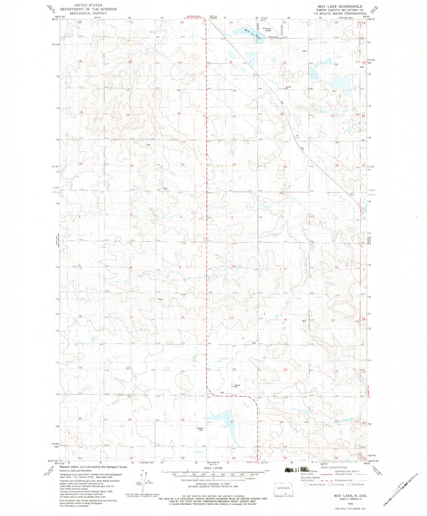 Classic USGS May Lake North Dakota 7.5'x7.5' Topo Map Image