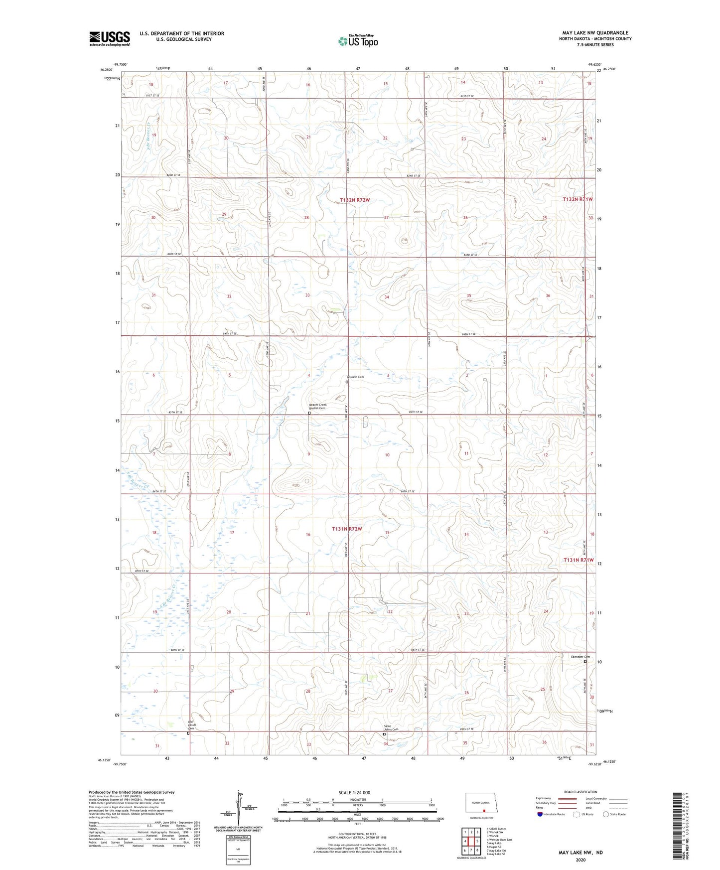 May Lake NW North Dakota US Topo Map Image