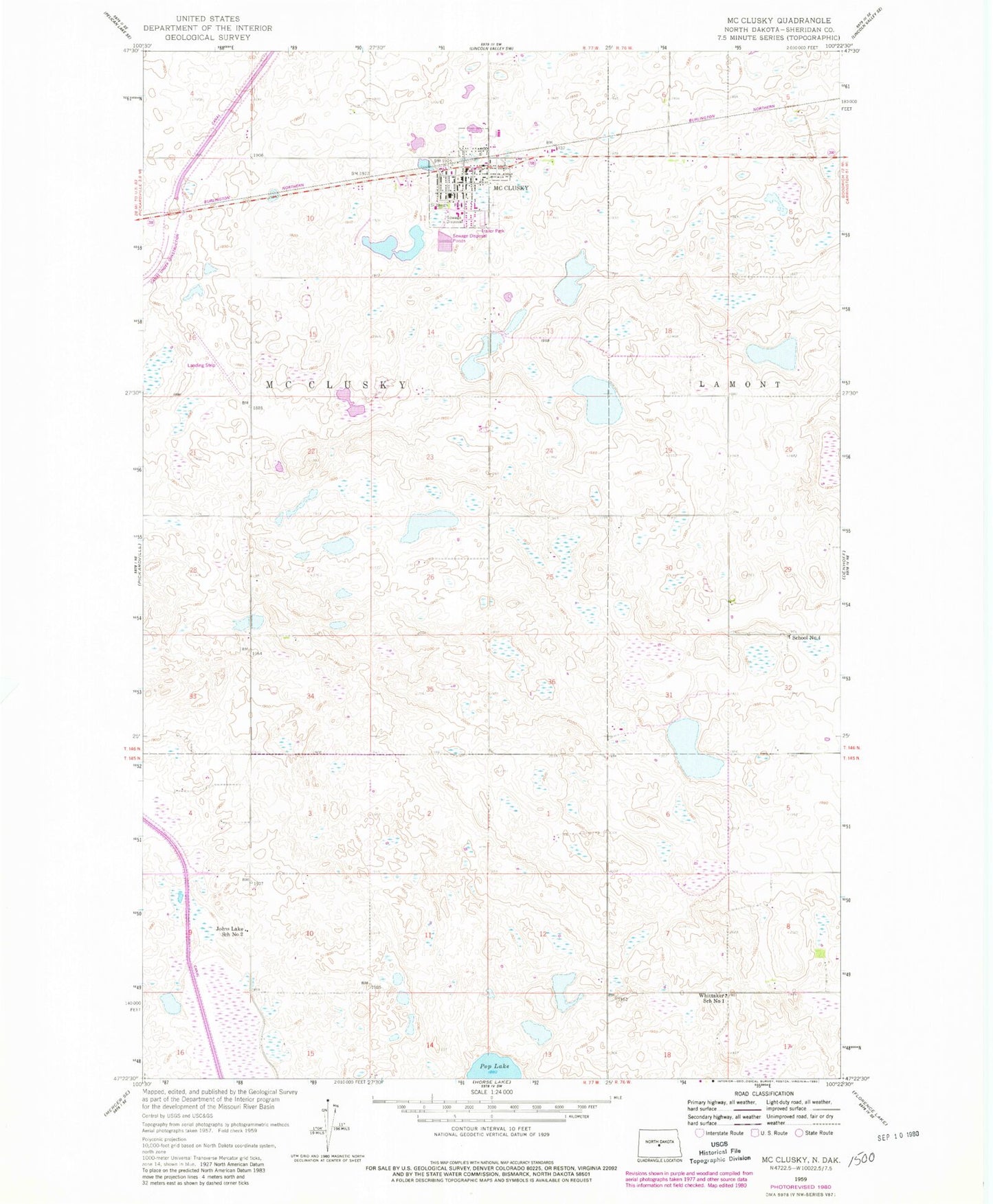 Classic USGS McClusky North Dakota 7.5'x7.5' Topo Map Image