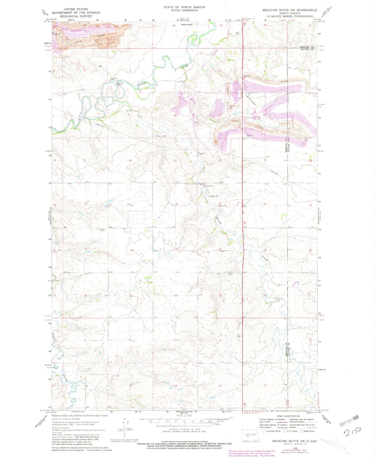 Classic USGS Medicine Butte NE North Dakota 7.5'x7.5' Topo Map Image