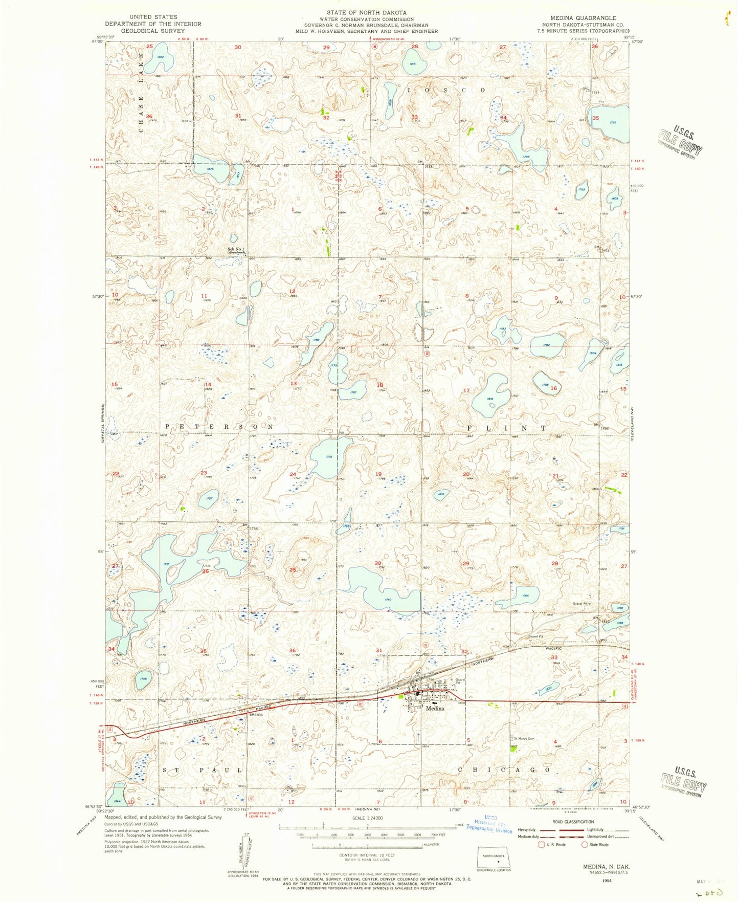 Classic USGS Medina North Dakota 7.5'x7.5' Topo Map Image
