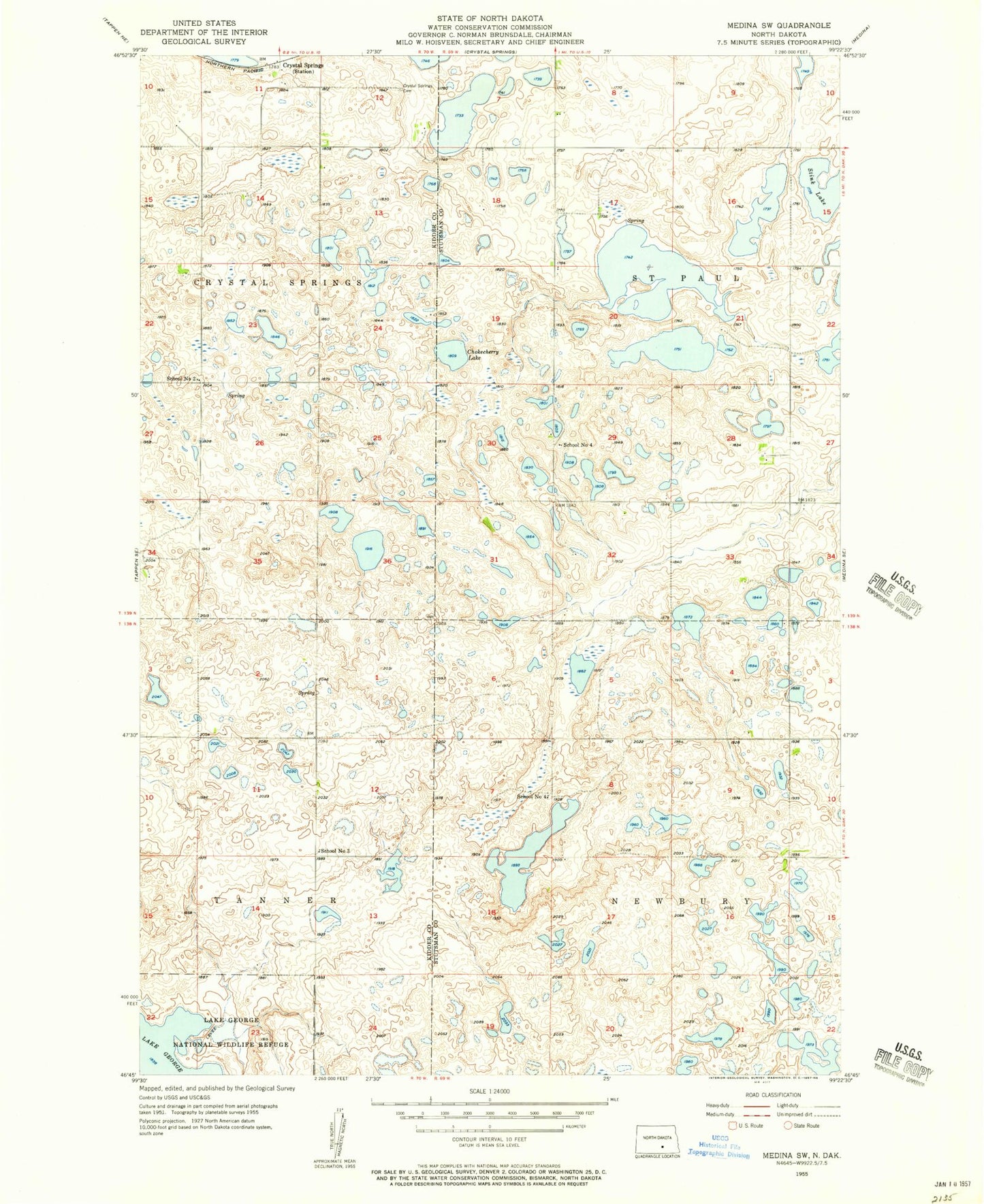 Classic USGS Medina SW North Dakota 7.5'x7.5' Topo Map Image