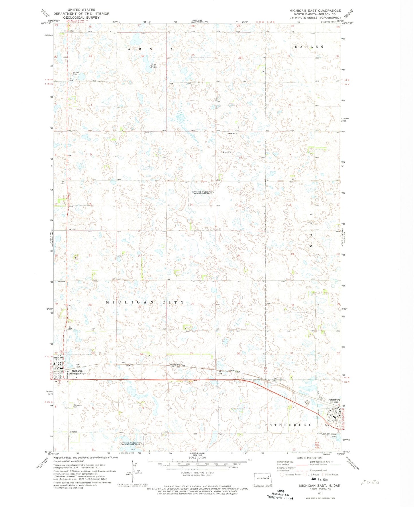 Classic USGS Michigan East North Dakota 7.5'x7.5' Topo Map Image