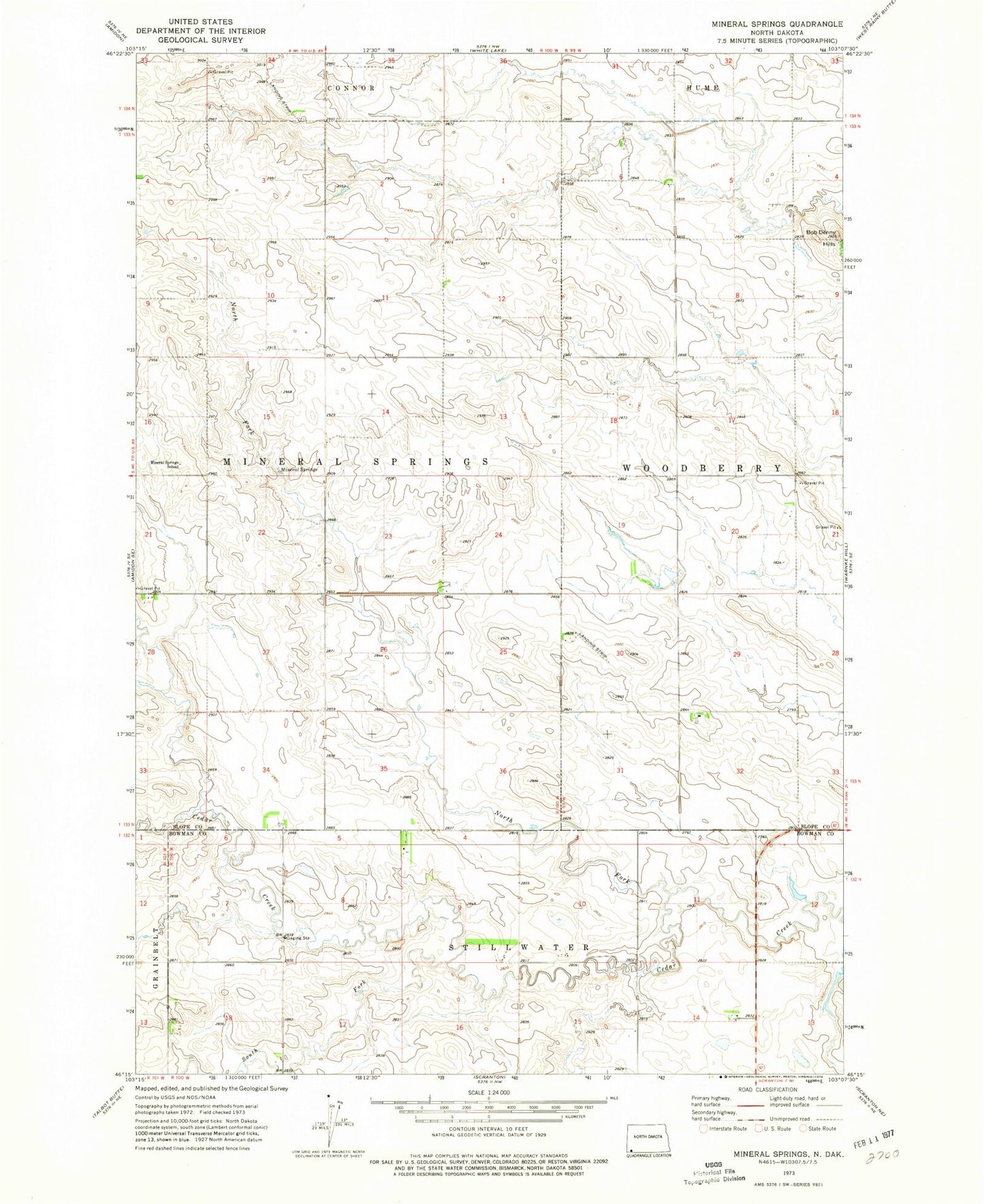 Classic USGS Mineral Springs North Dakota 7.5'x7.5' Topo Map Image