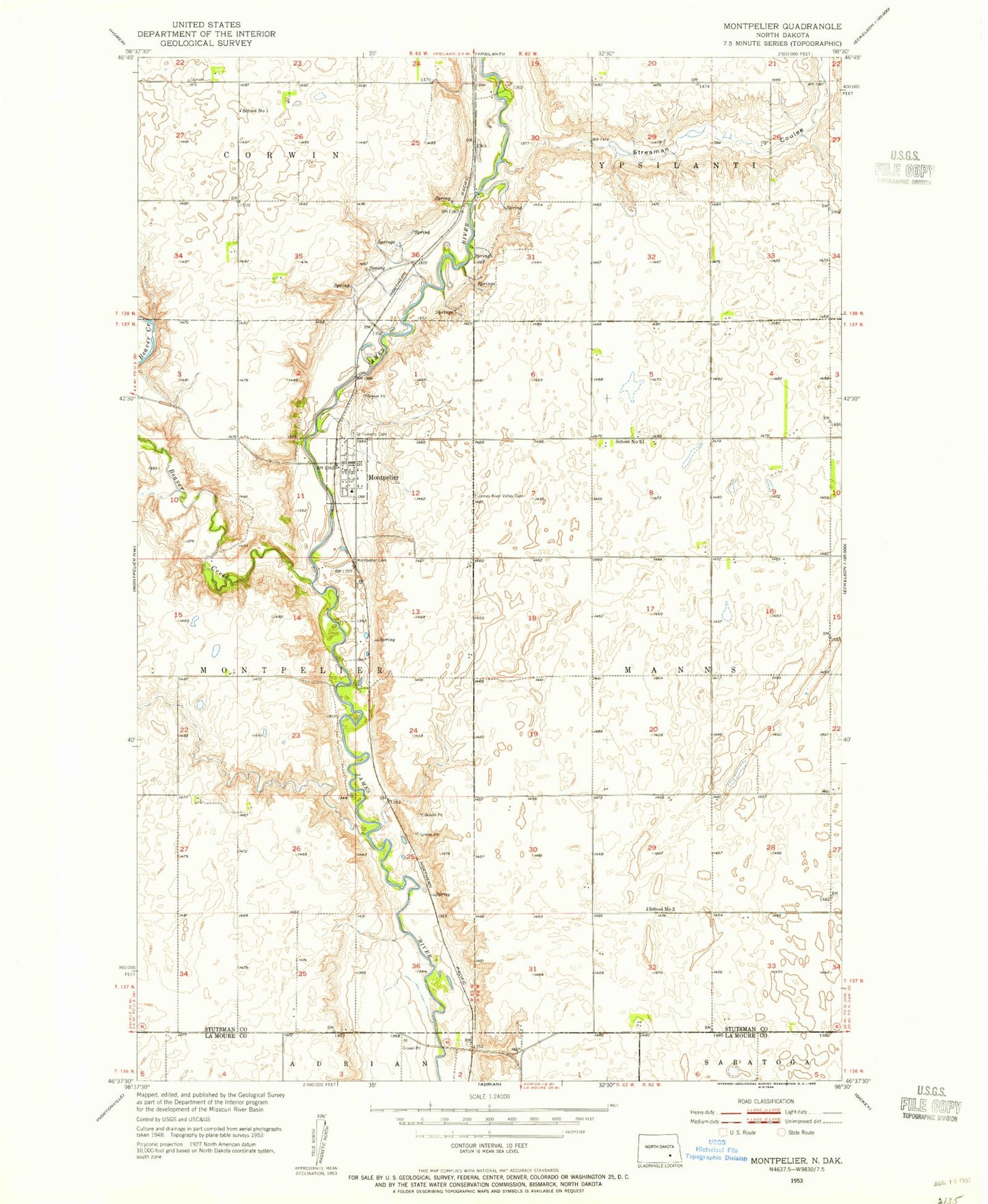 Classic USGS Montpelier North Dakota 7.5'x7.5' Topo Map Image
