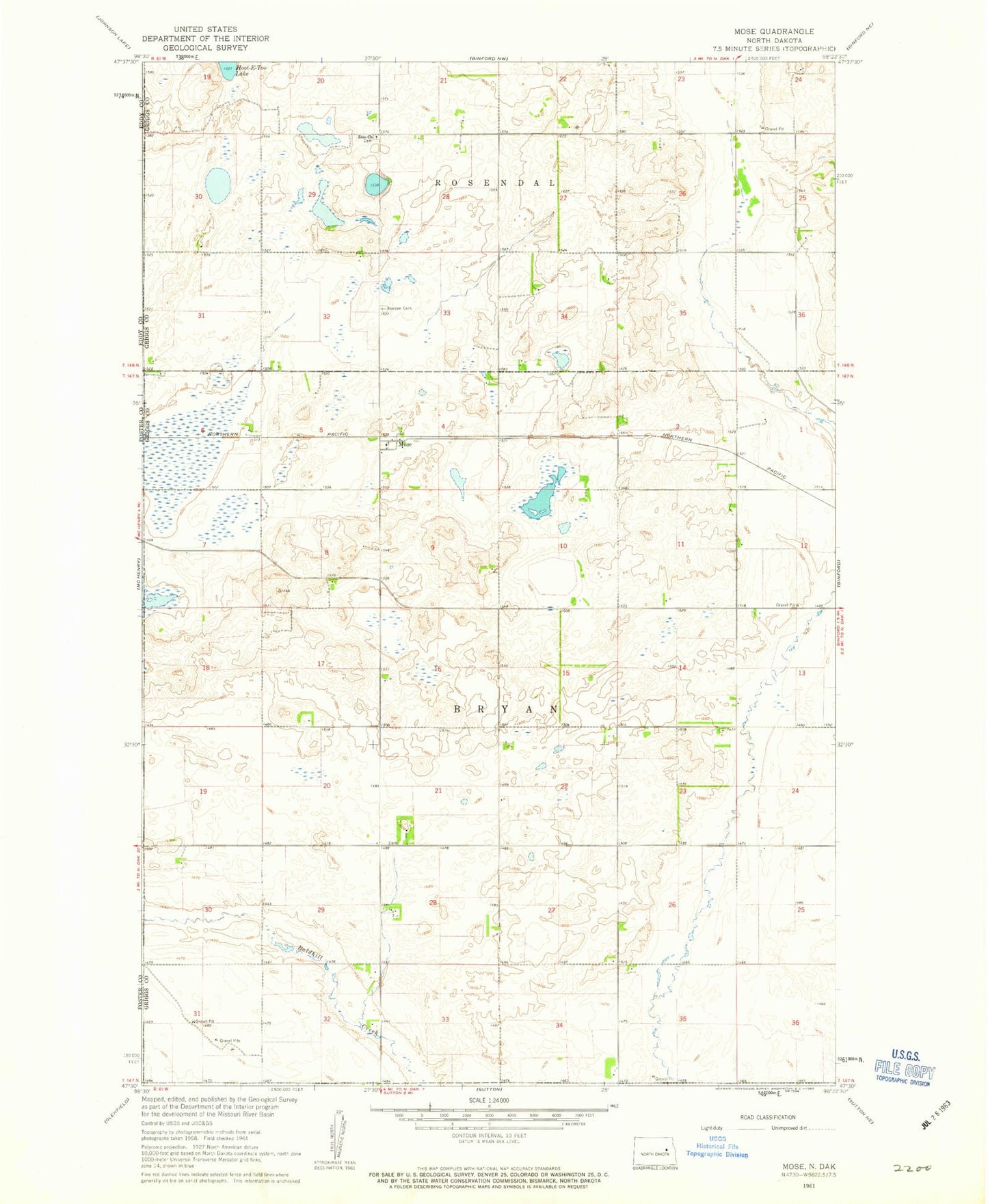 Classic USGS Mose North Dakota 7.5'x7.5' Topo Map Image
