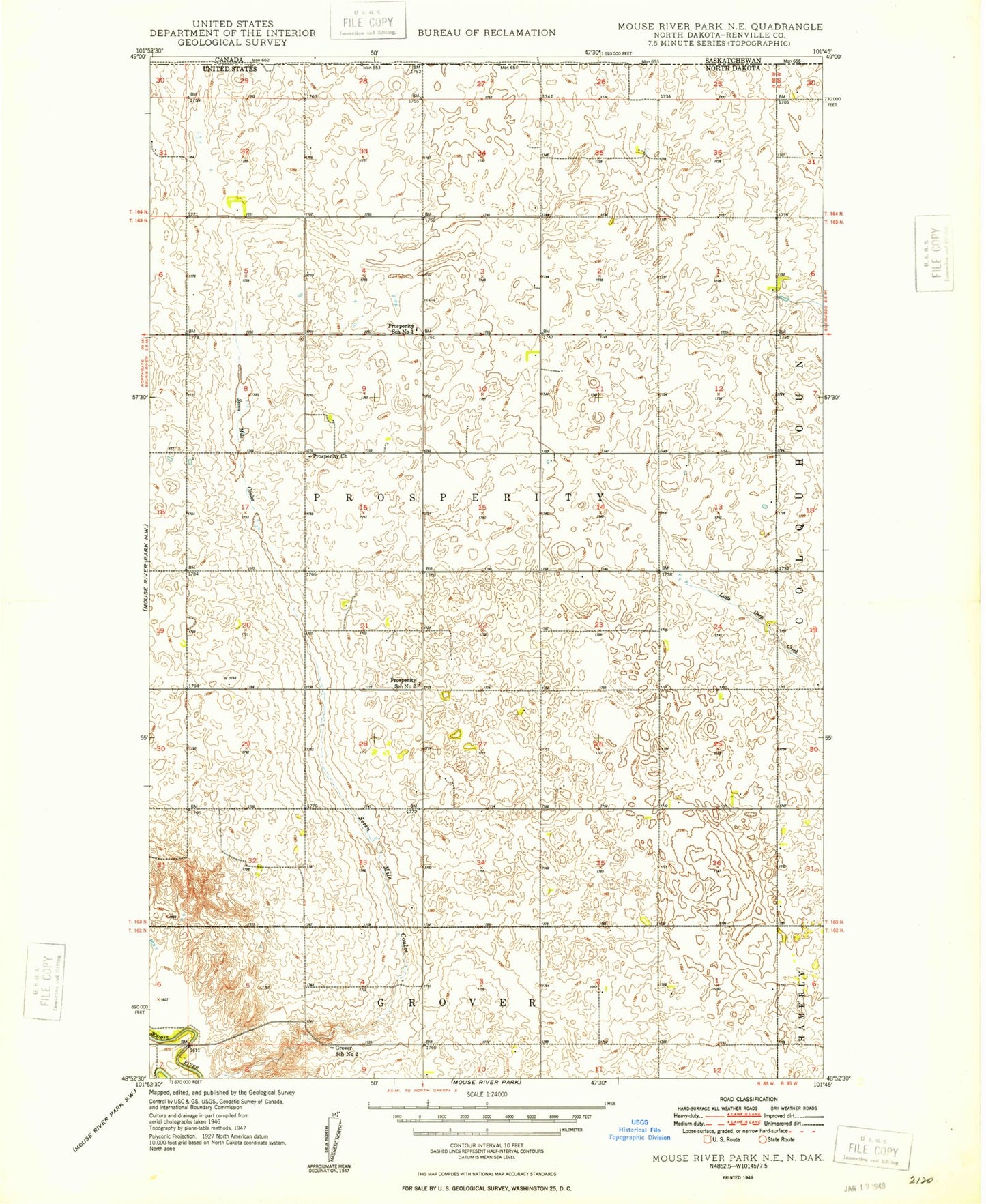 Classic USGS Mouse River Park NE North Dakota 7.5'x7.5' Topo Map Image