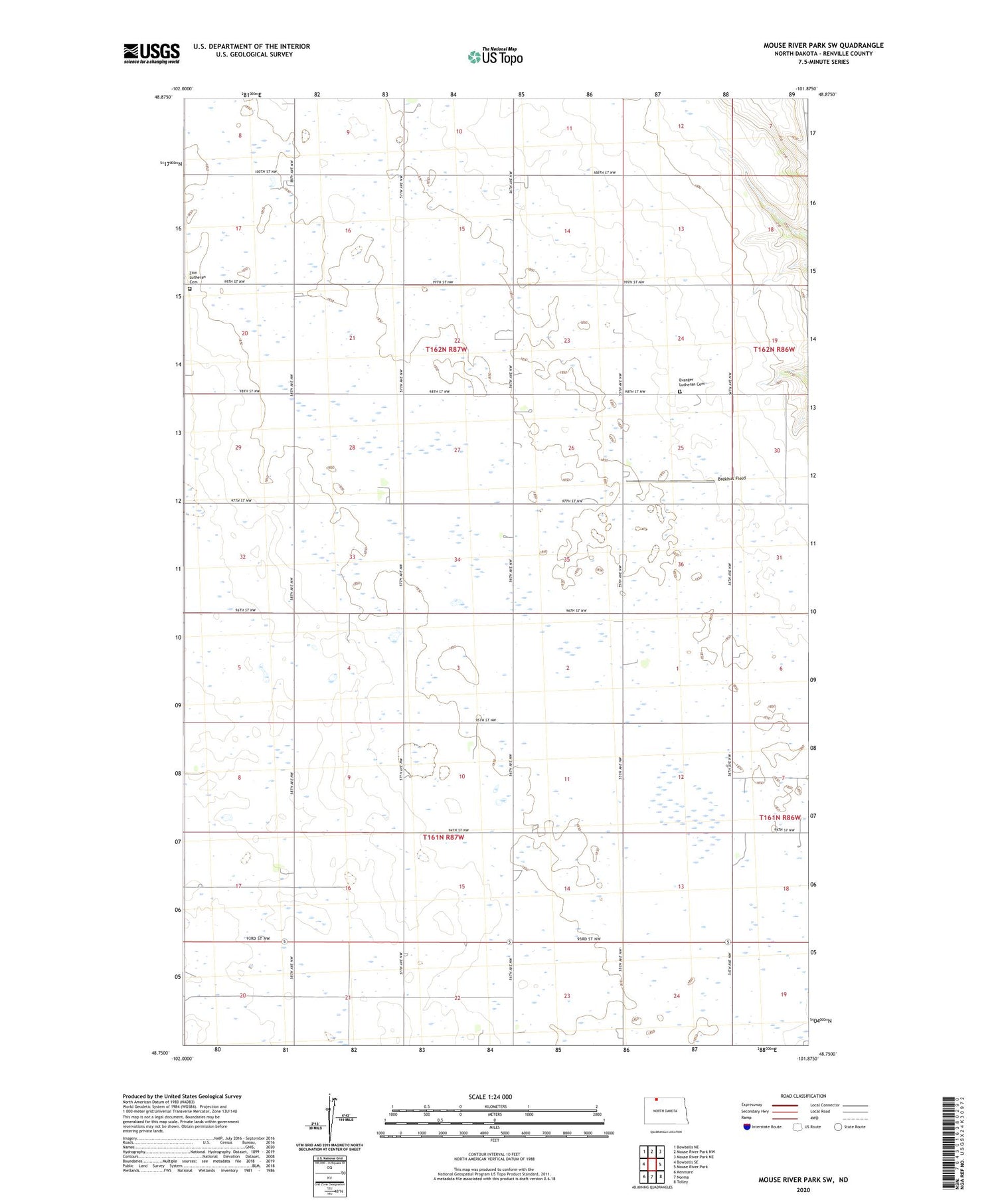 Mouse River Park SW North Dakota US Topo Map Image