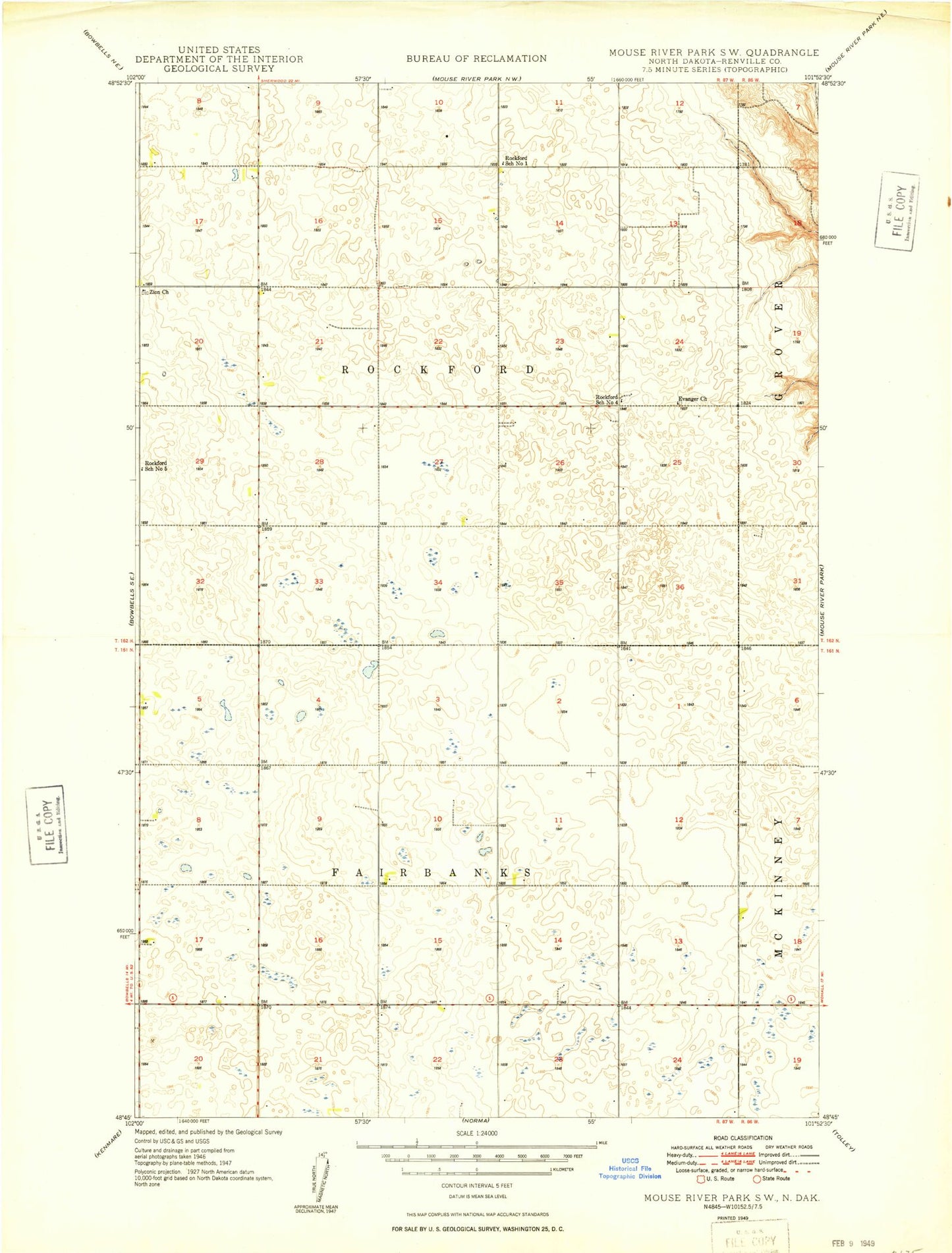 Classic USGS Mouse River Park SW North Dakota 7.5'x7.5' Topo Map Image