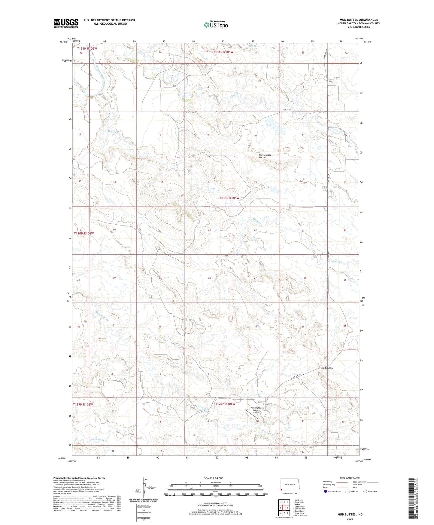 Mud Buttes North Dakota US Topo Map Image