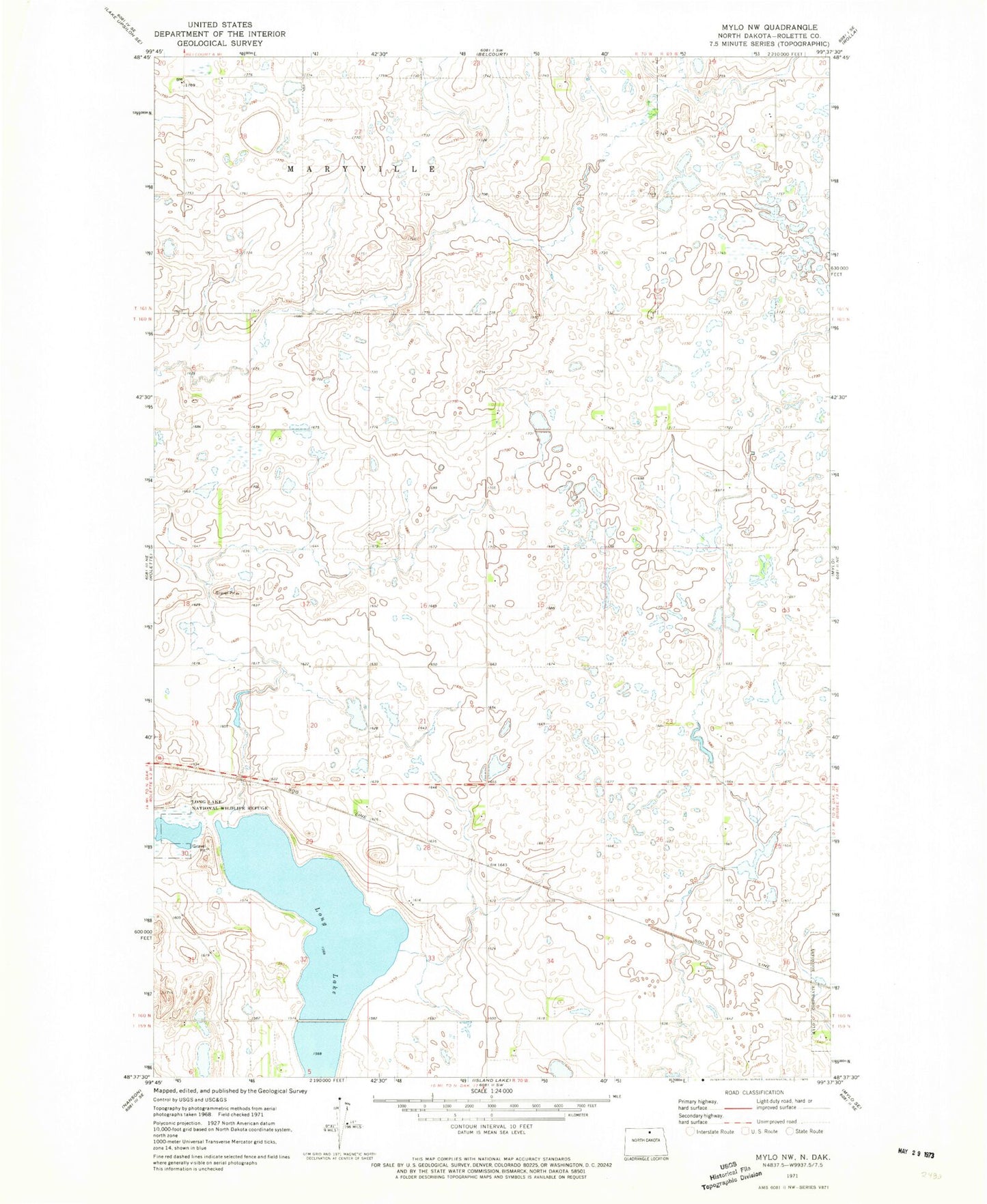 Classic USGS Mylo NW North Dakota 7.5'x7.5' Topo Map Image