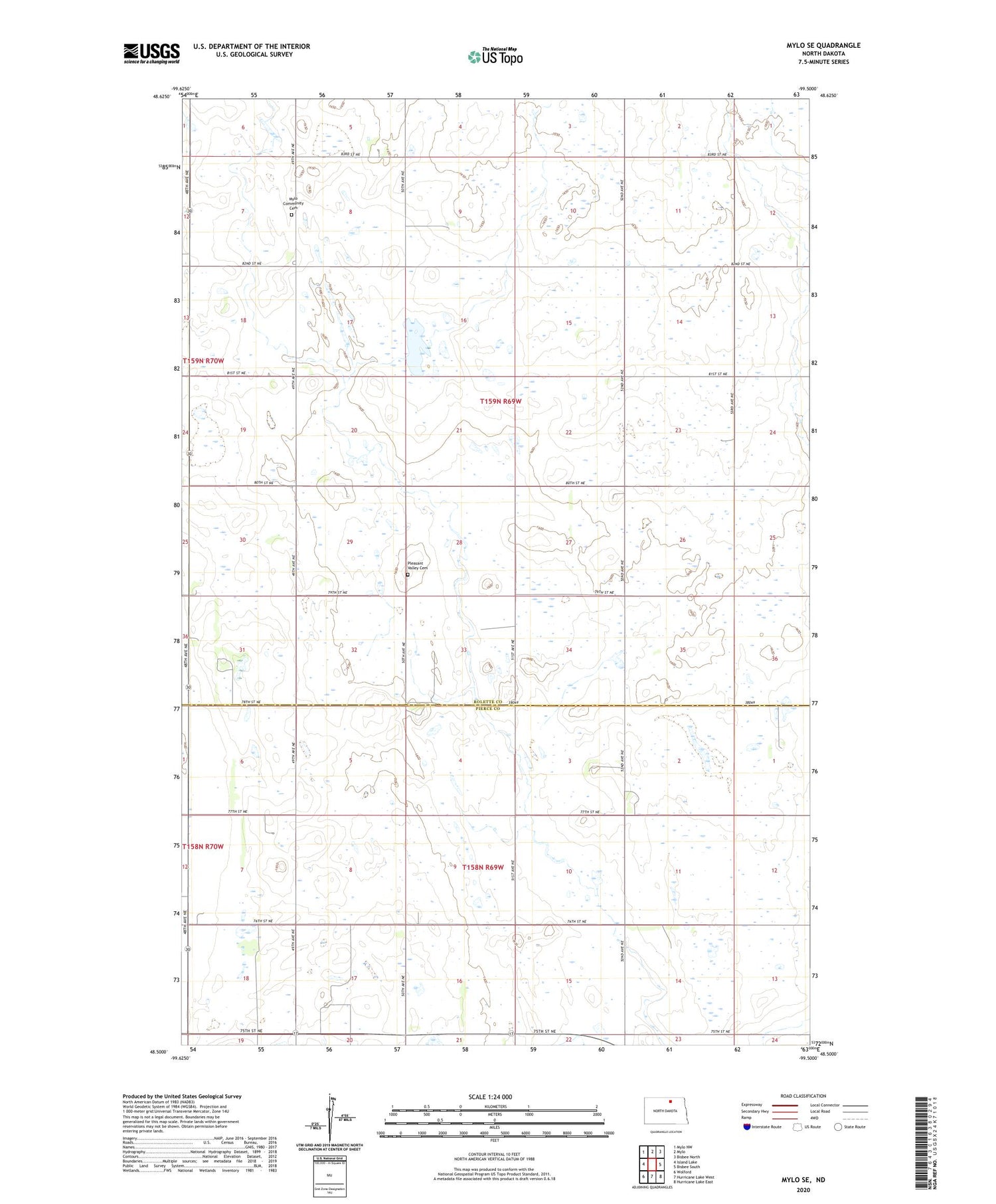 Mylo SE North Dakota US Topo Map Image