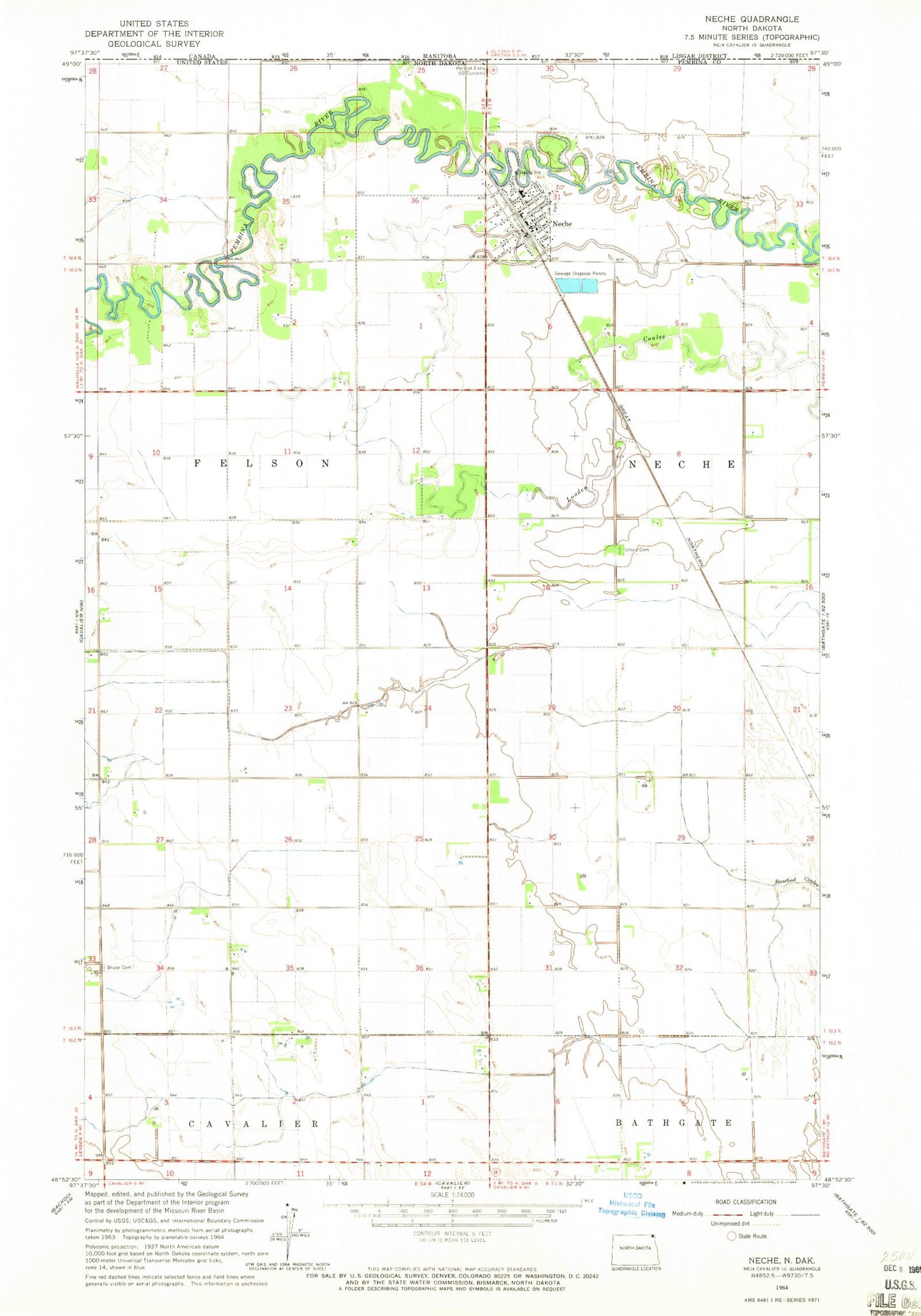 Classic USGS Neche North Dakota 7.5'x7.5' Topo Map Image