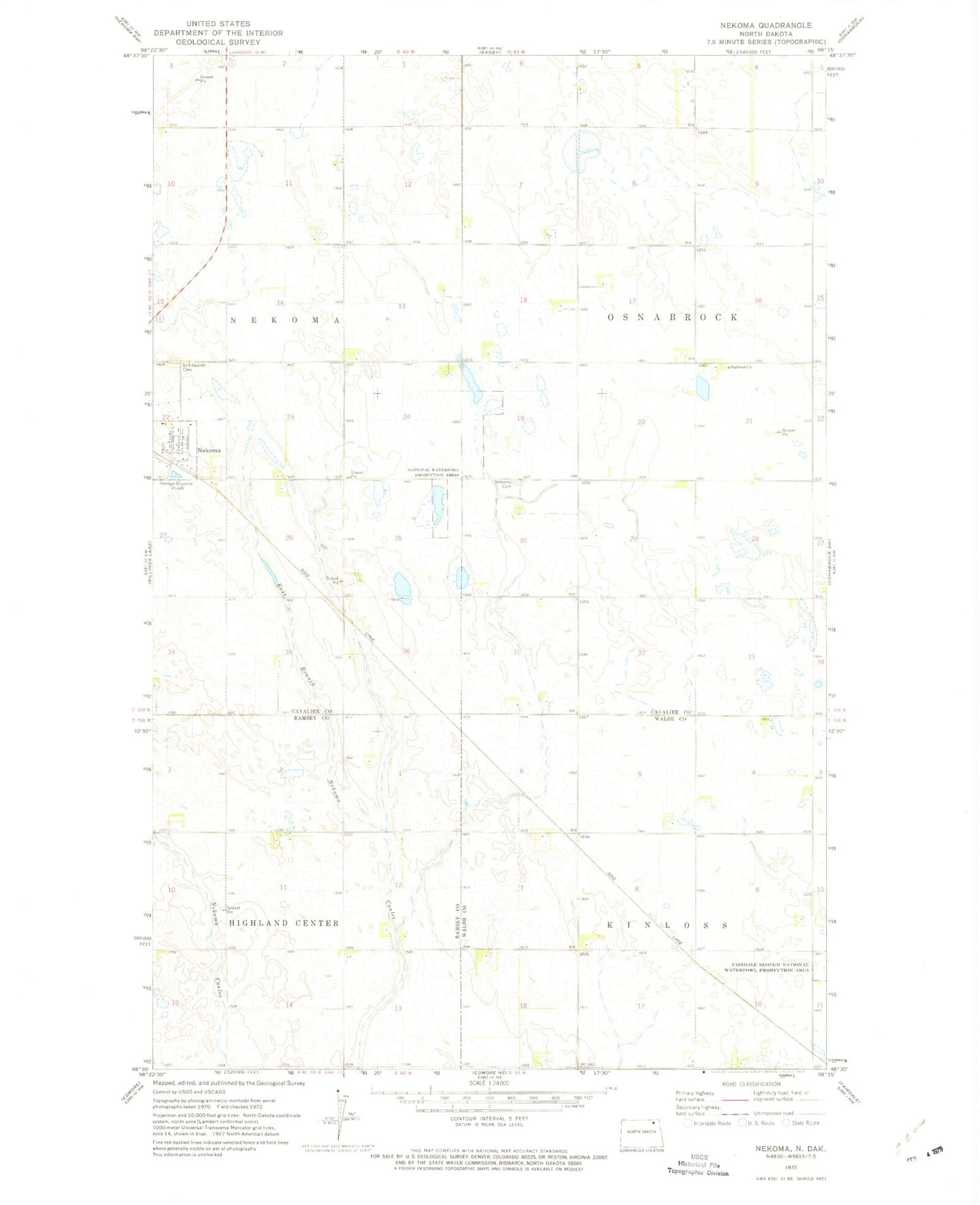 Classic USGS Nekoma North Dakota 7.5'x7.5' Topo Map Image