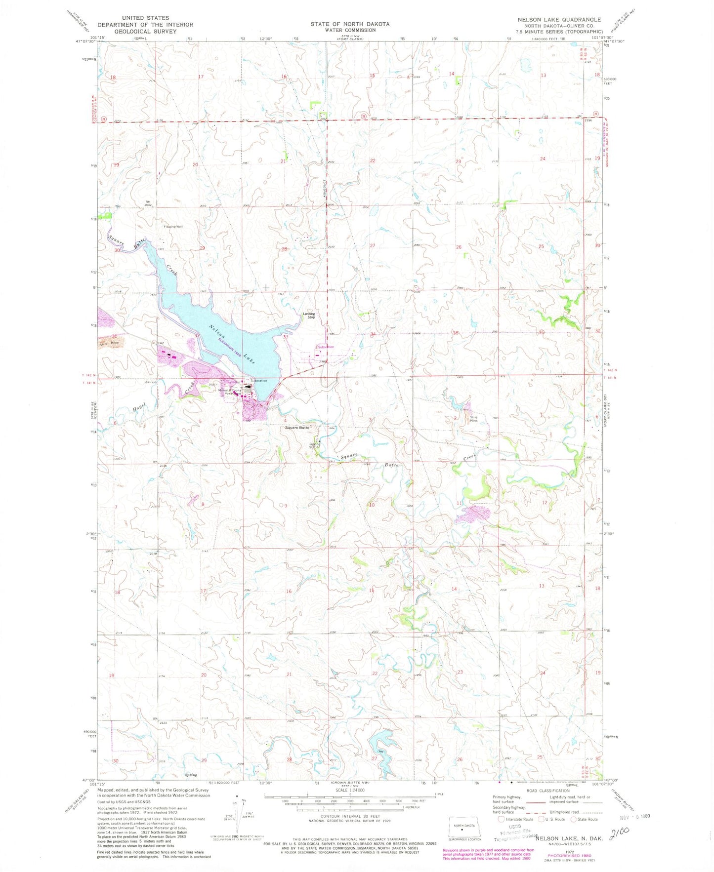 Classic USGS Nelson Lake North Dakota 7.5'x7.5' Topo Map Image