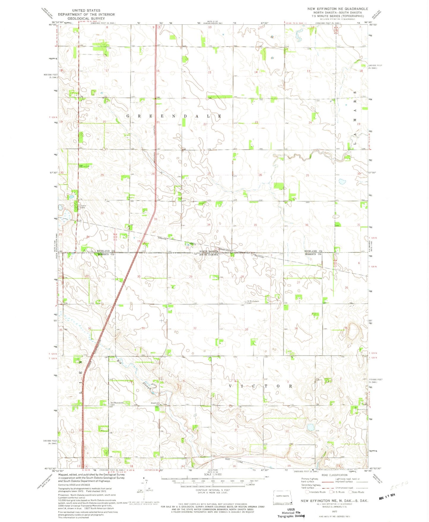 Classic USGS New Effington NE North Dakota 7.5'x7.5' Topo Map Image