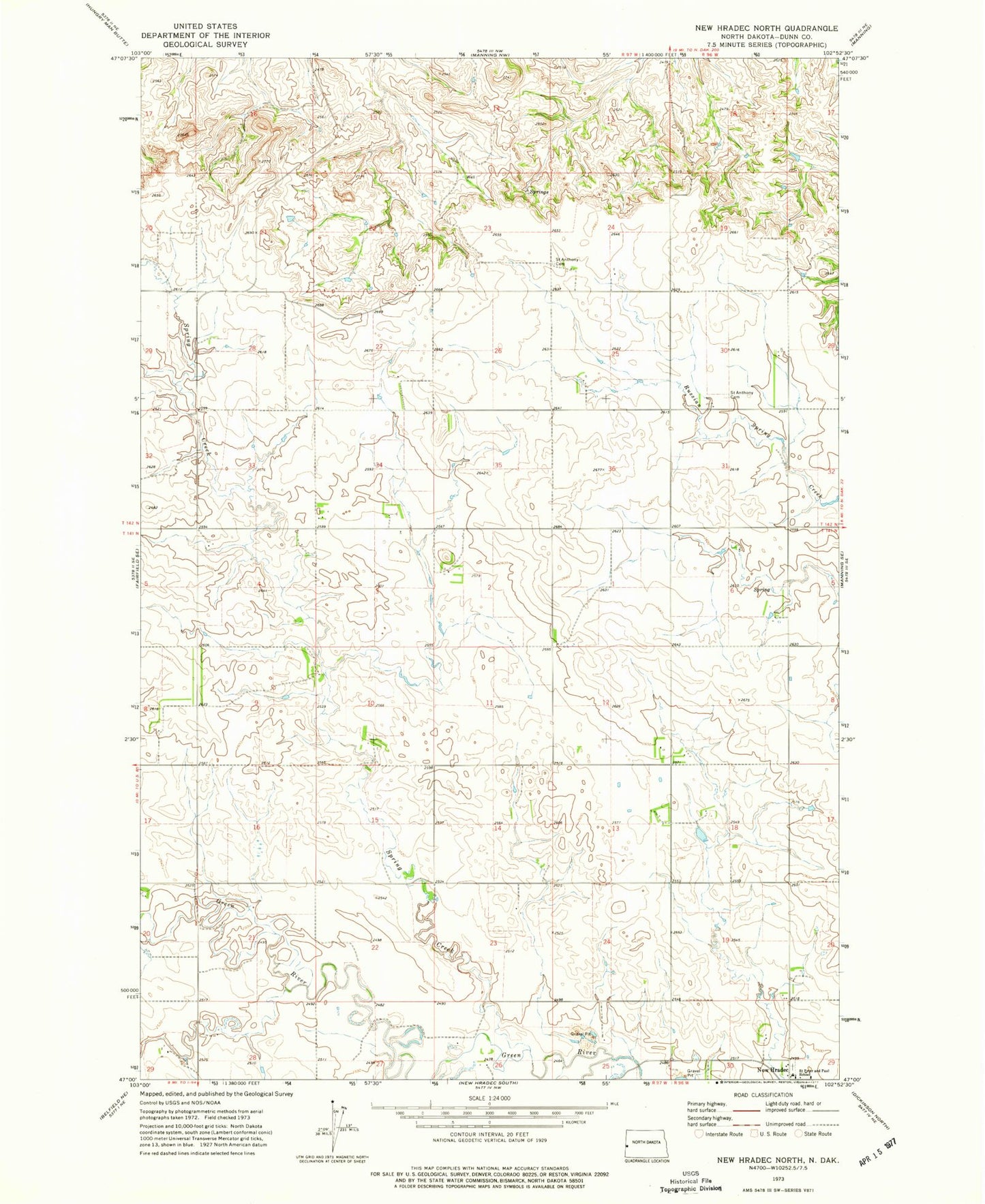 Classic USGS New Hradec North North Dakota 7.5'x7.5' Topo Map Image