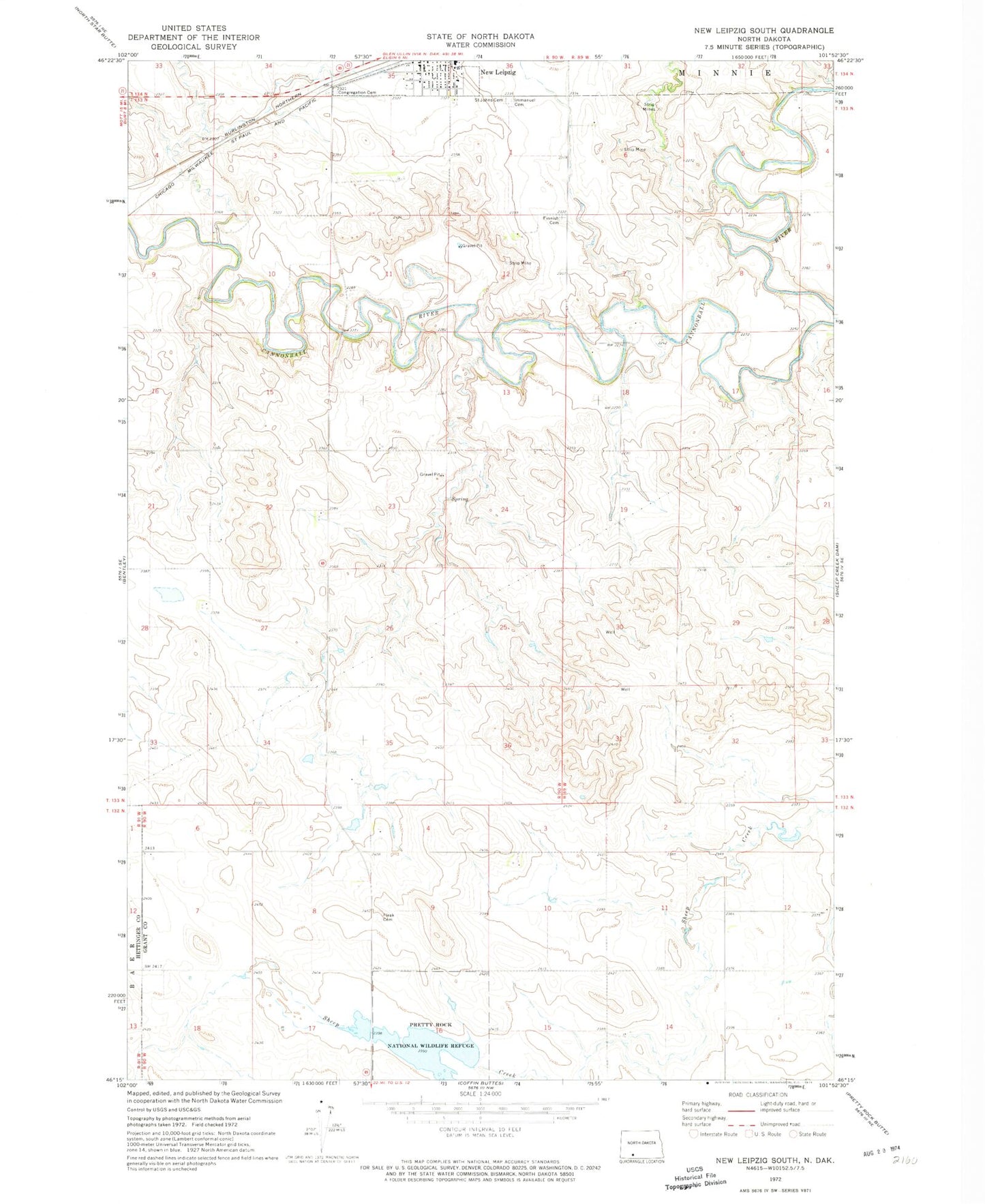 Classic USGS New Leipzig South North Dakota 7.5'x7.5' Topo Map Image