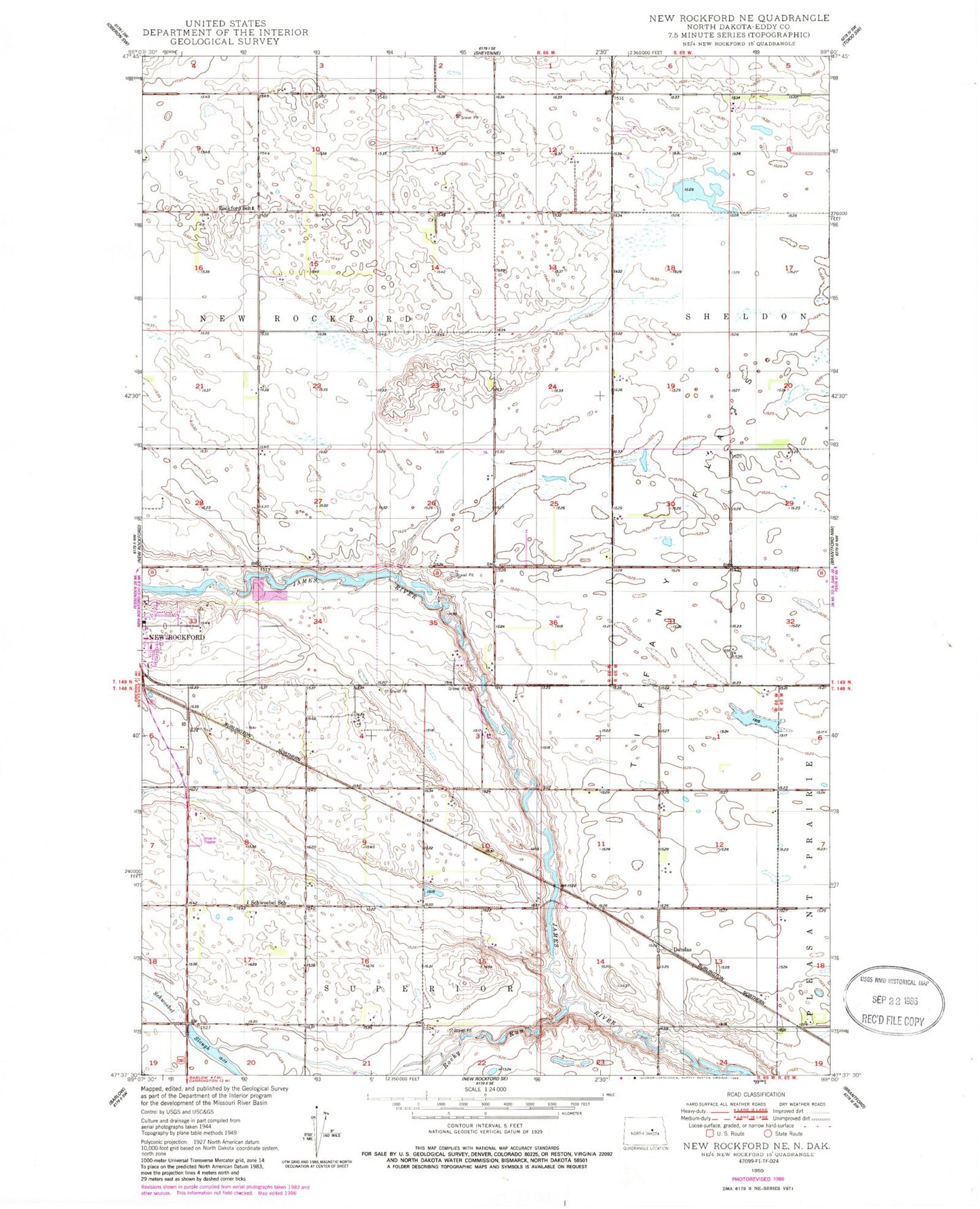 Classic USGS New Rockford NE North Dakota 7.5'x7.5' Topo Map Image