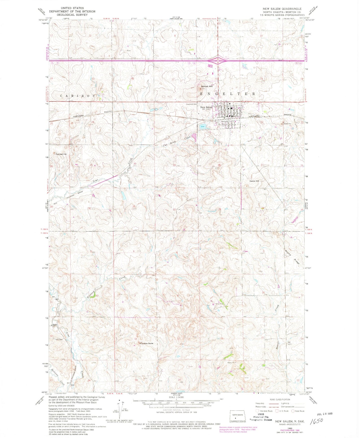 Classic USGS New Salem North Dakota 7.5'x7.5' Topo Map Image