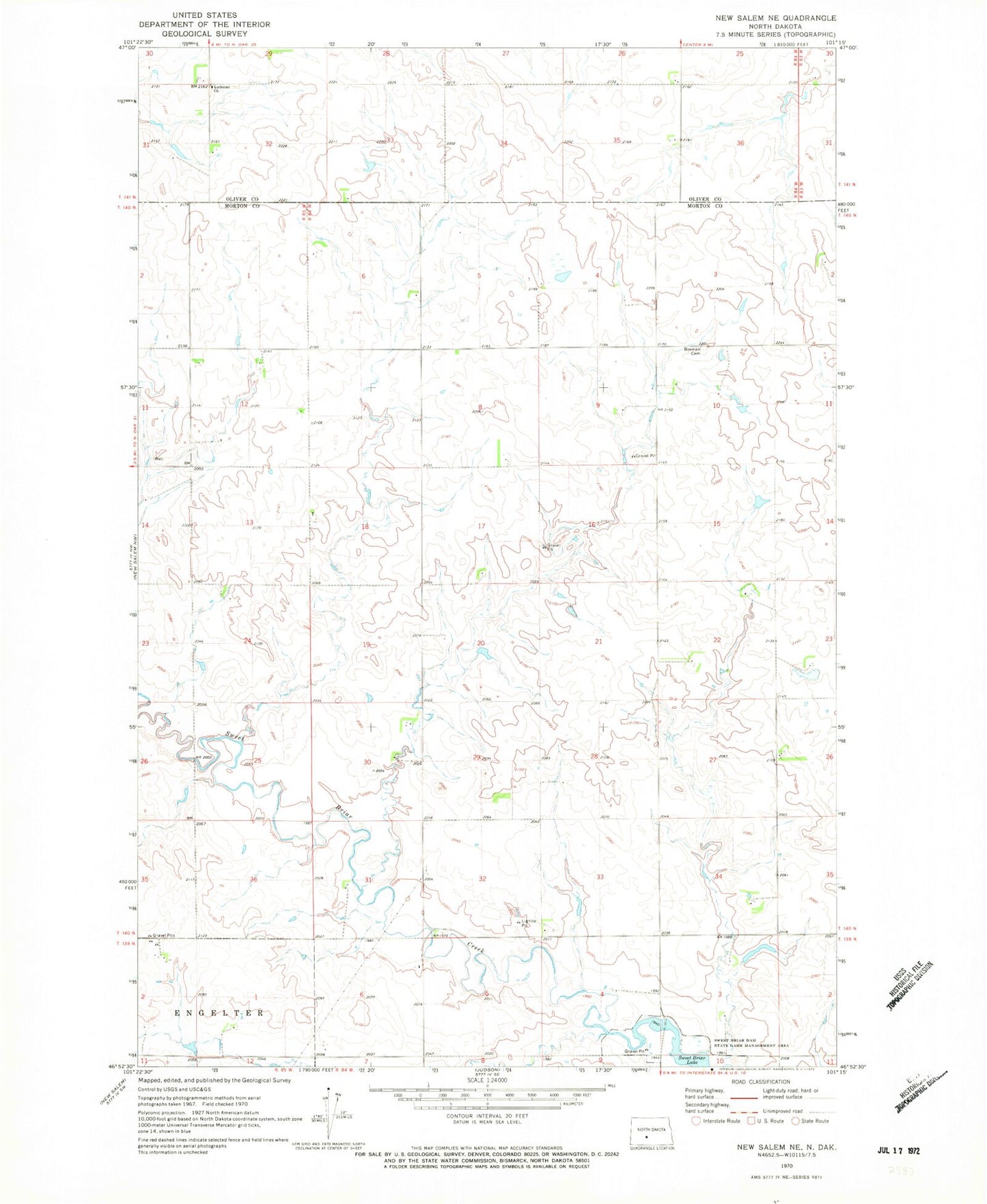Classic USGS New Salem NE North Dakota 7.5'x7.5' Topo Map Image