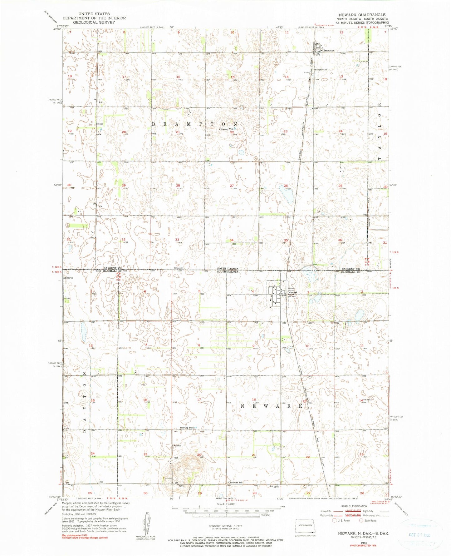 Classic USGS Newark South Dakota 7.5'x7.5' Topo Map Image