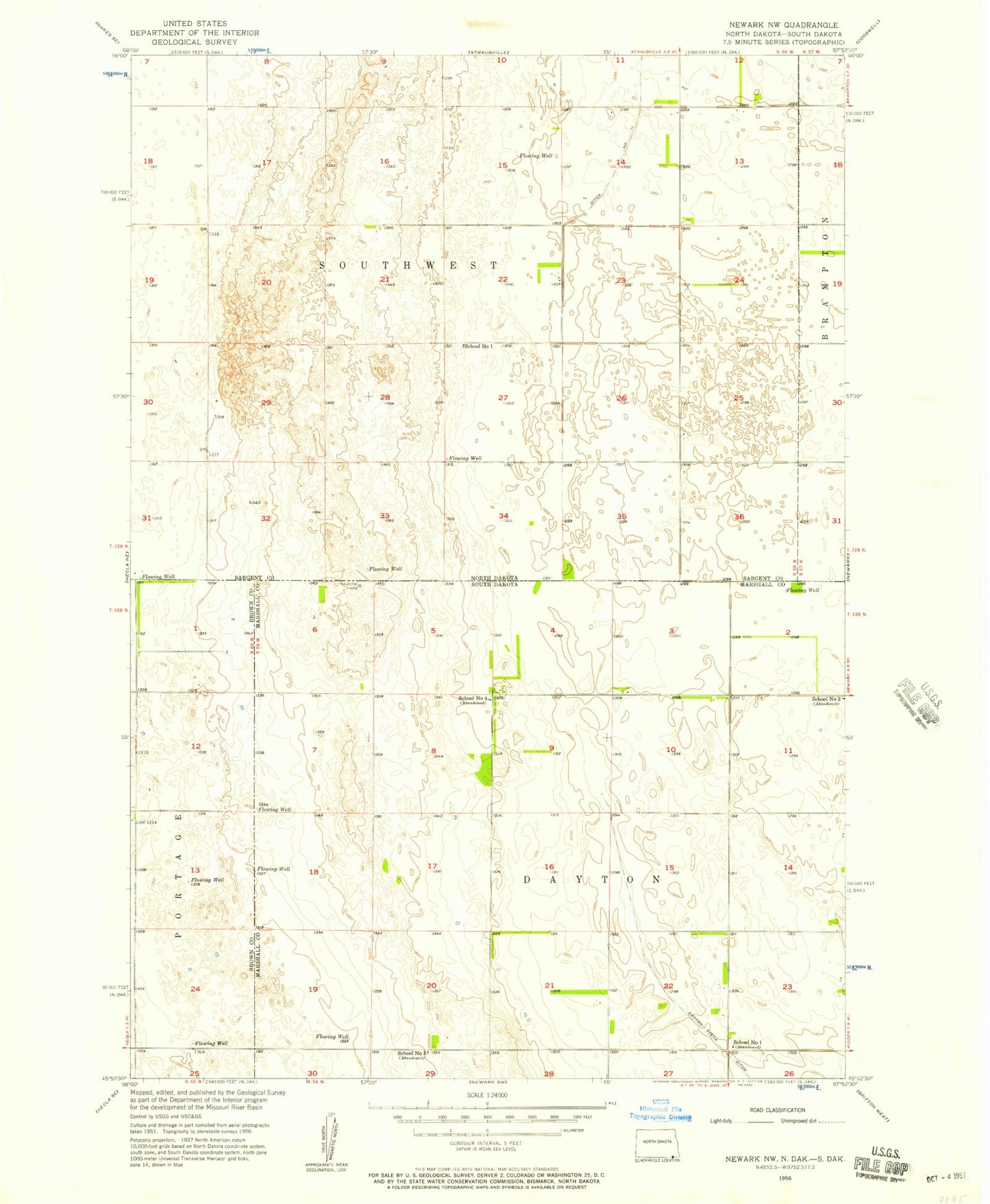 Classic USGS Newark NW North Dakota 7.5'x7.5' Topo Map Image