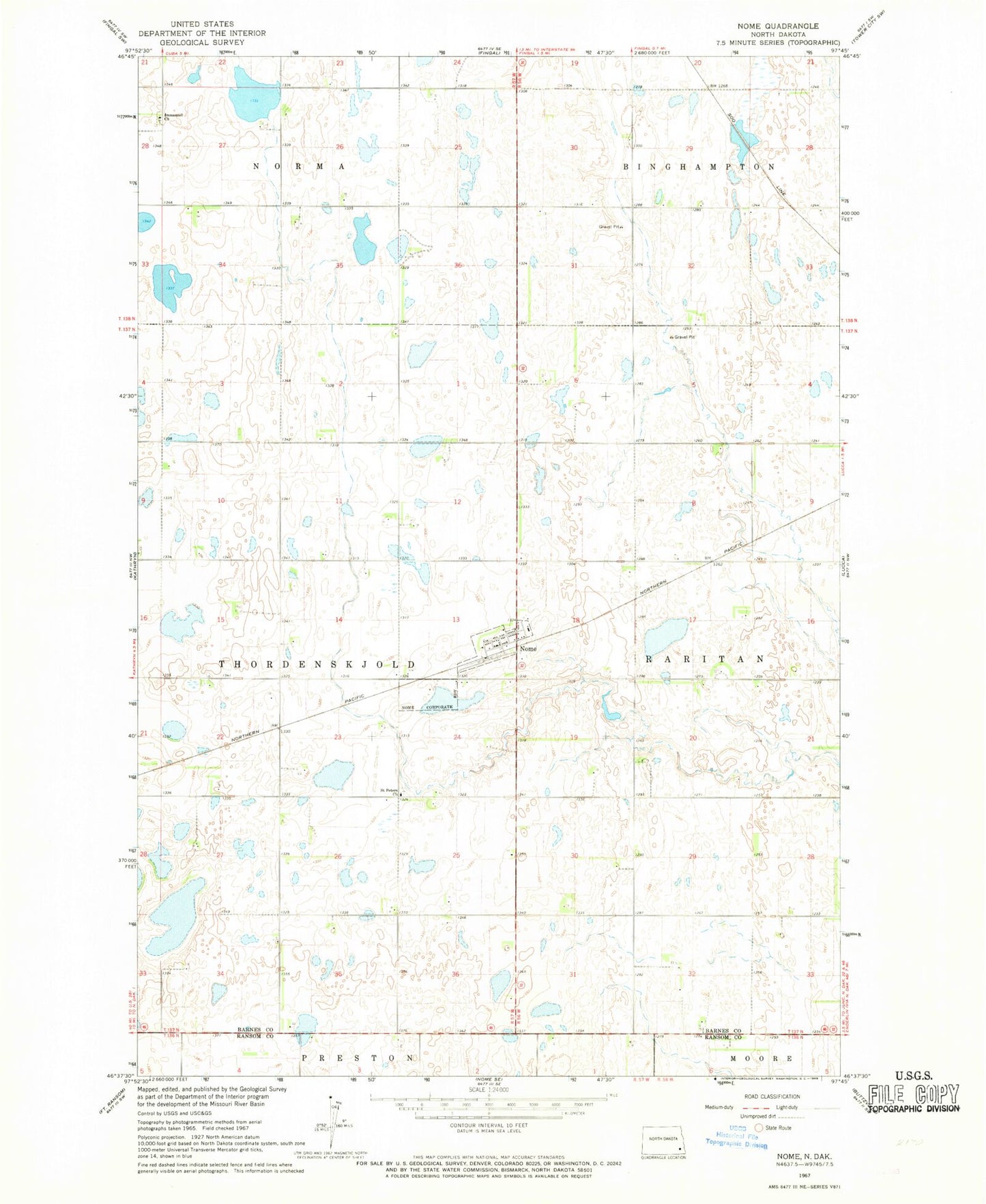 Classic USGS Nome North Dakota 7.5'x7.5' Topo Map Image