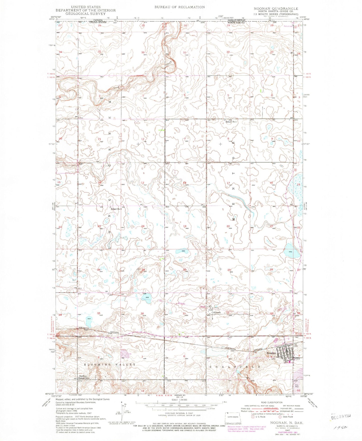 Classic USGS Noonan North Dakota 7.5'x7.5' Topo Map Image