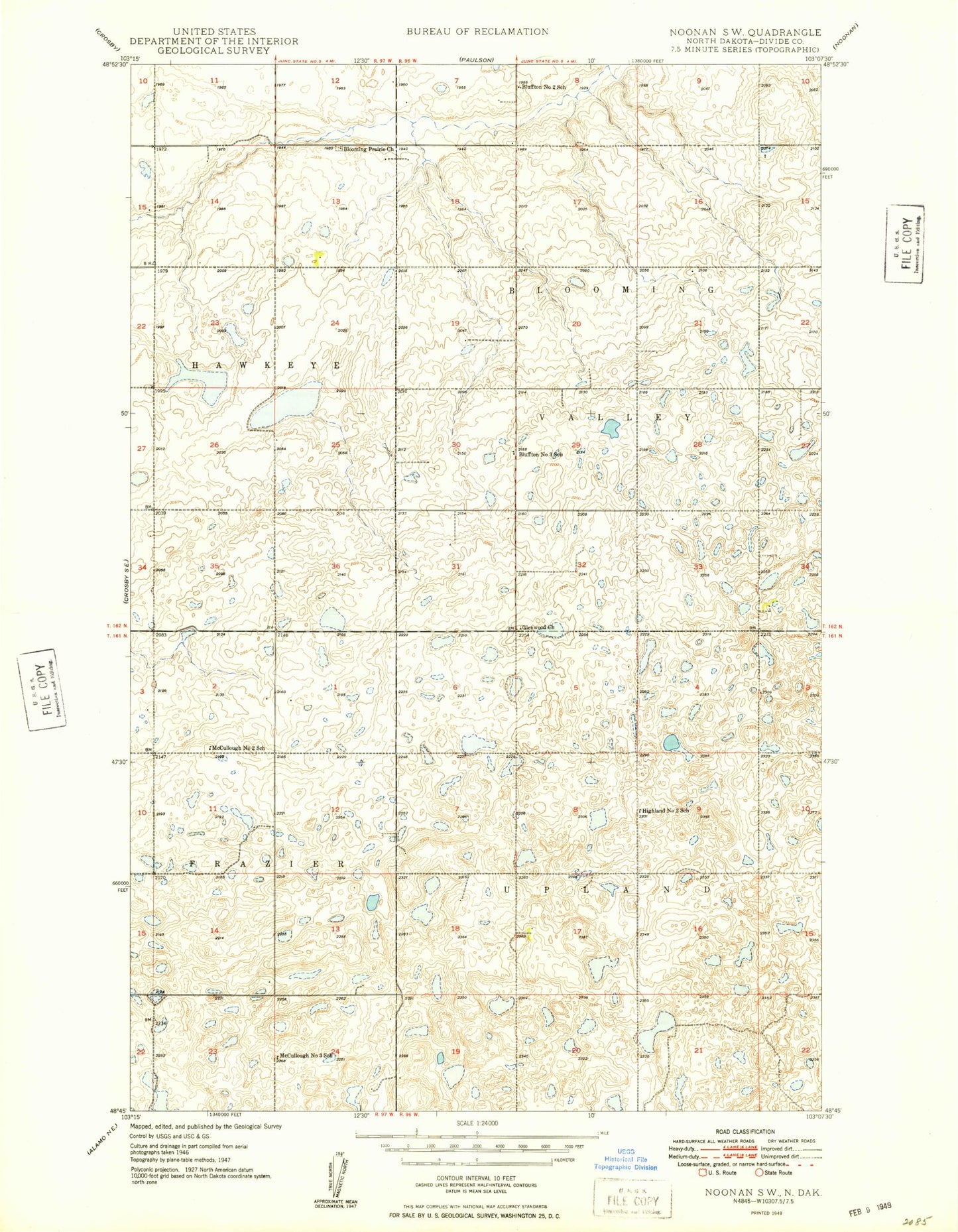 Classic USGS Noonan SW North Dakota 7.5'x7.5' Topo Map Image