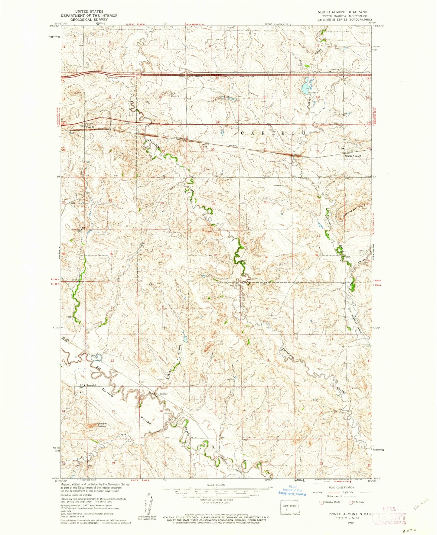 Classic USGS North Almont North Dakota 7.5'x7.5' Topo Map Image