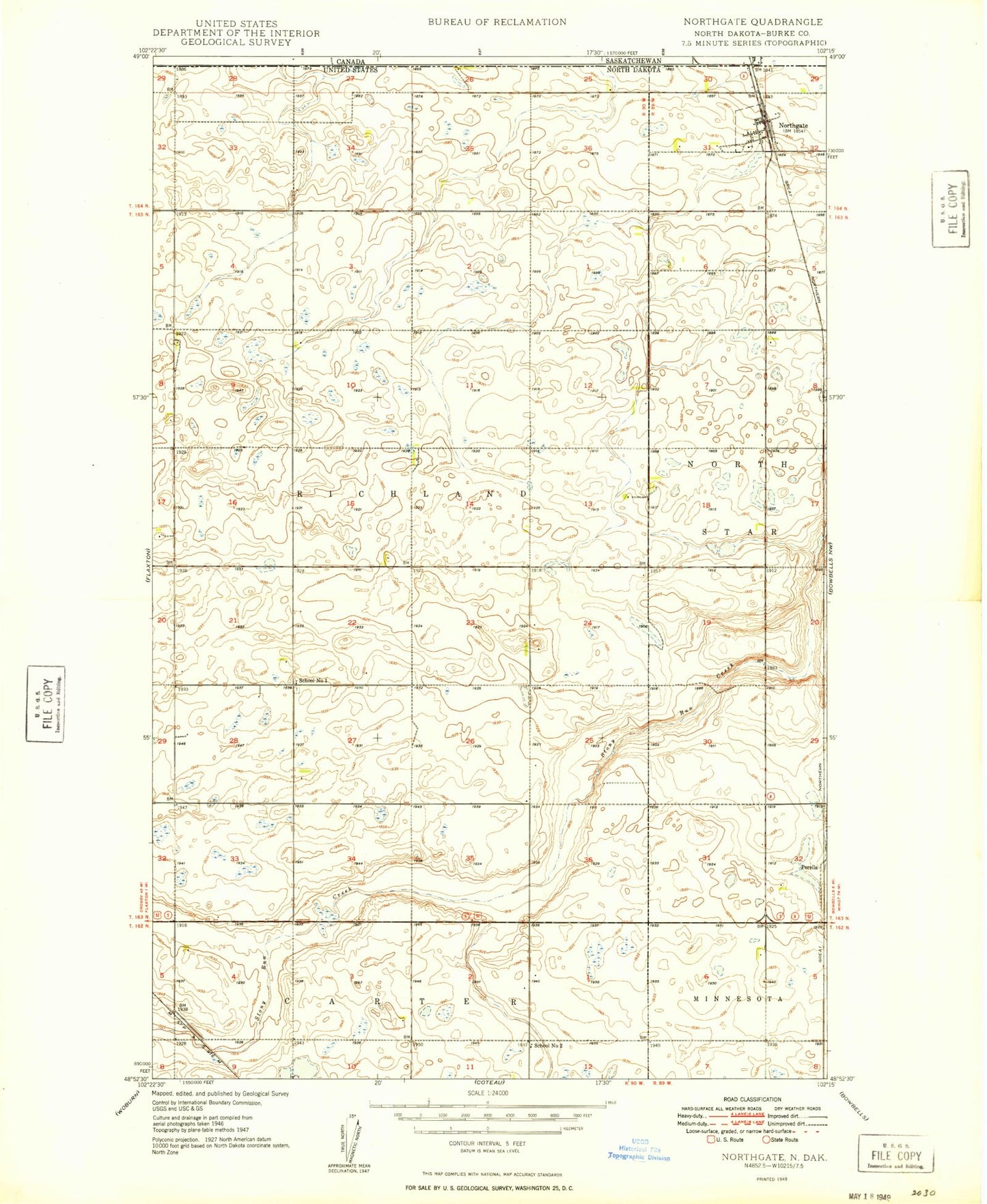 Classic USGS Northgate North Dakota 7.5'x7.5' Topo Map Image