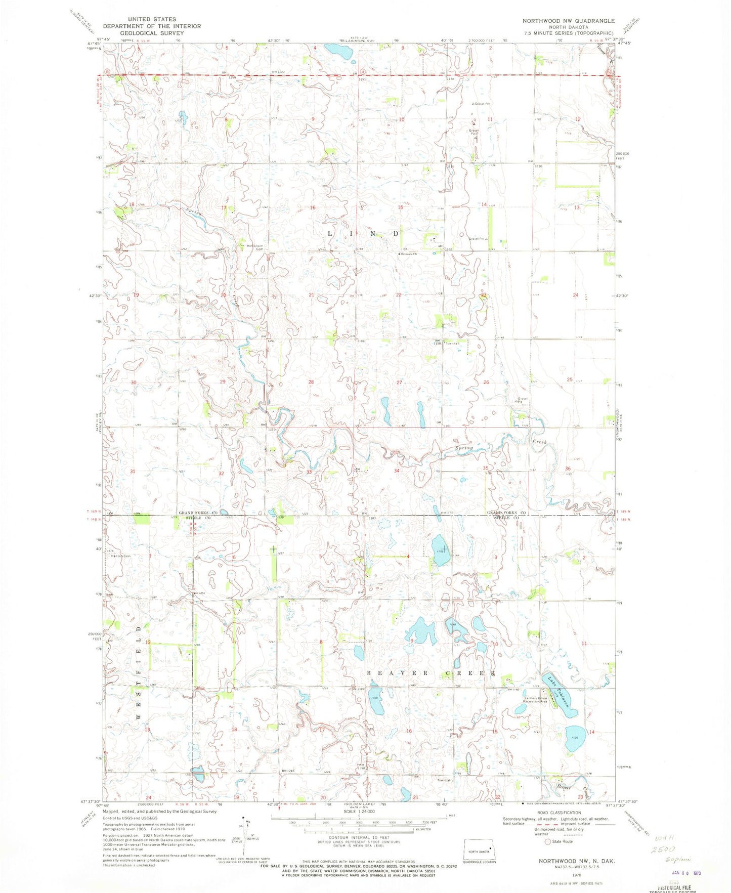 Classic USGS Northwood NW North Dakota 7.5'x7.5' Topo Map Image