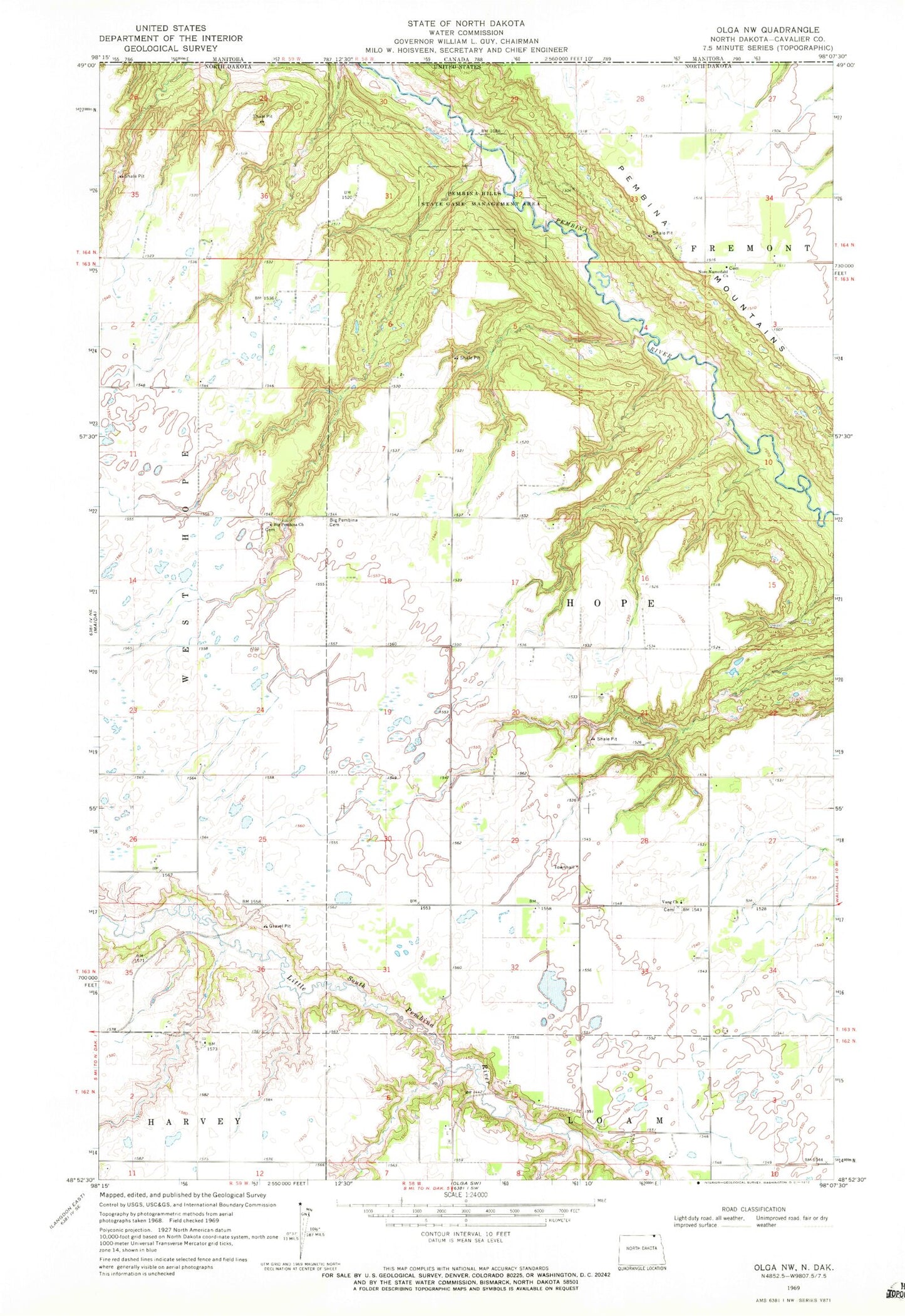Classic USGS Olga NW North Dakota 7.5'x7.5' Topo Map Image
