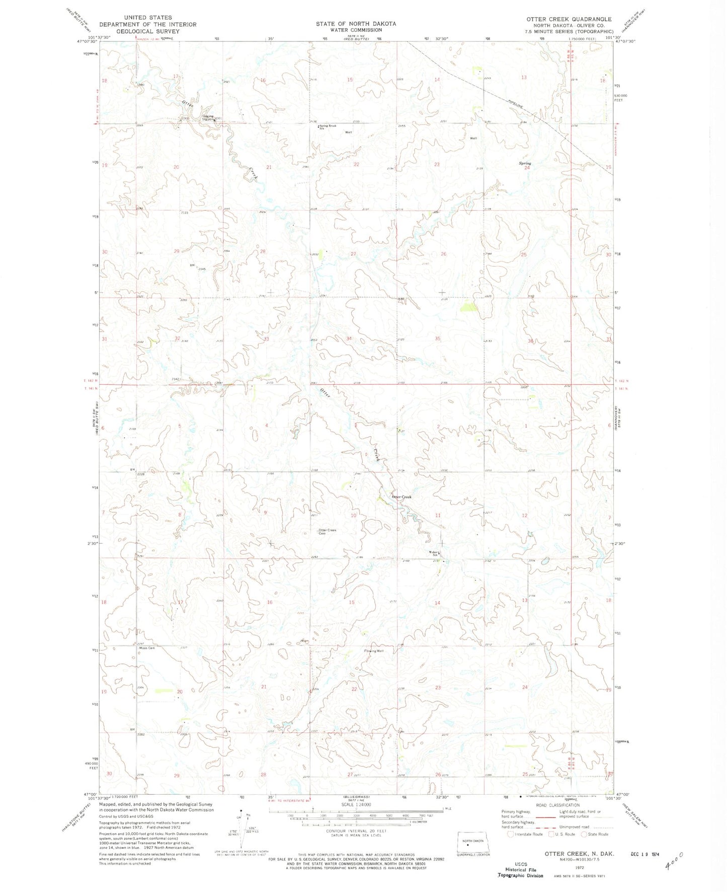 Classic USGS Otter Creek North Dakota 7.5'x7.5' Topo Map Image