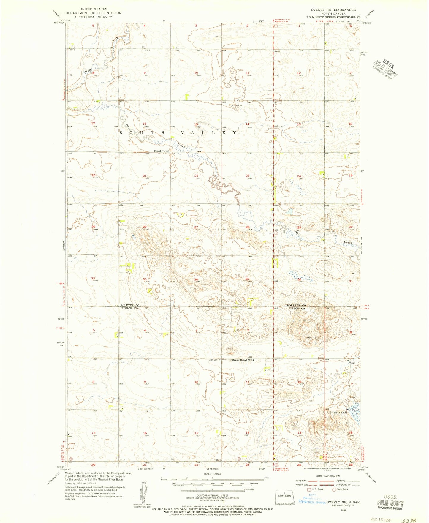 Classic USGS Overly SE North Dakota 7.5'x7.5' Topo Map Image