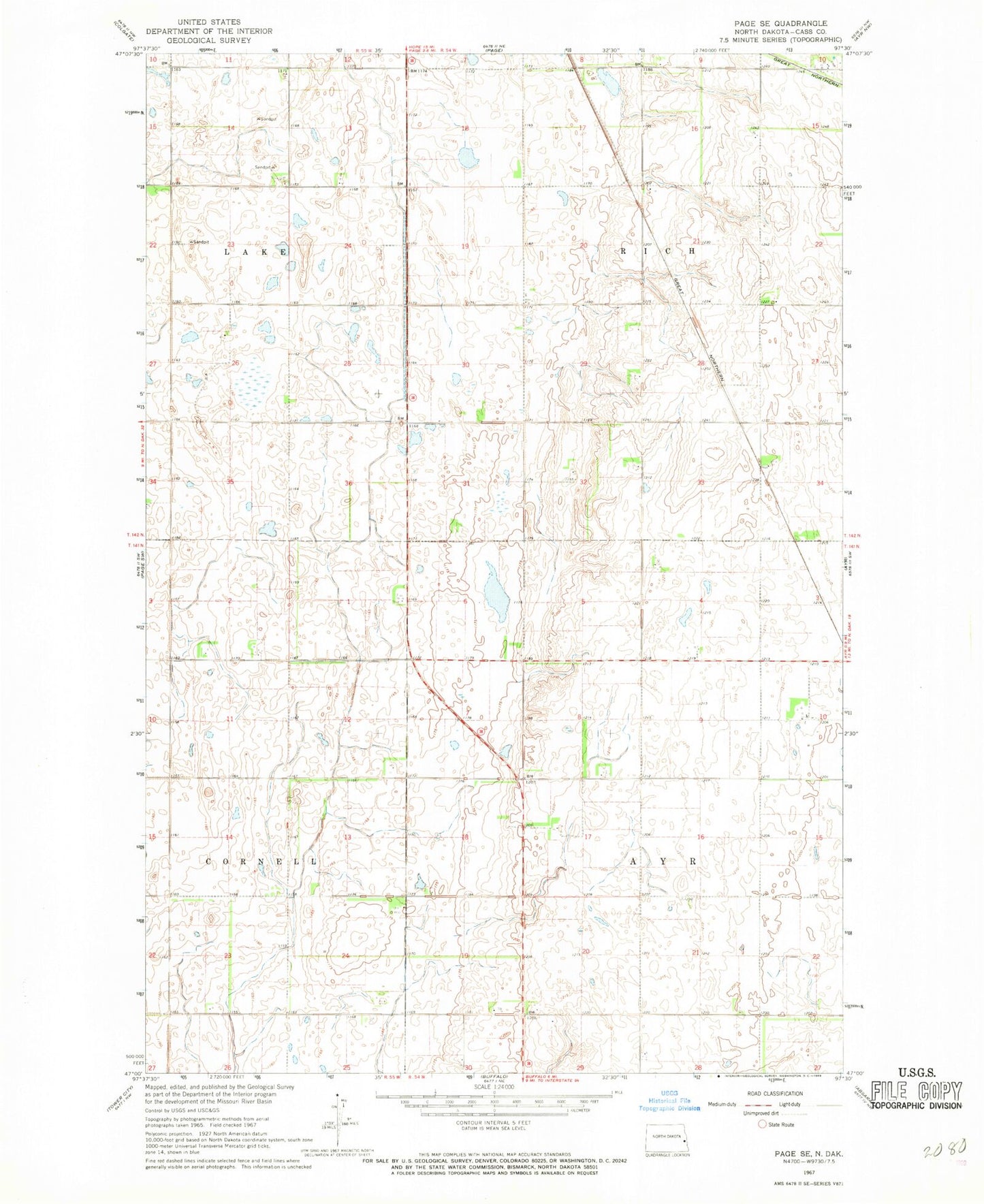 Classic USGS Page SE North Dakota 7.5'x7.5' Topo Map Image